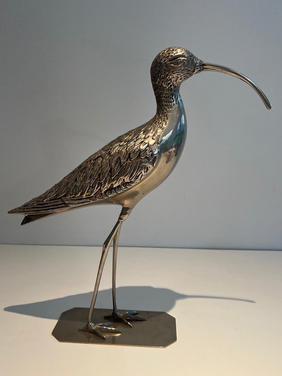 Stylish Silvered Brass Bird. French Work. Circa 1970