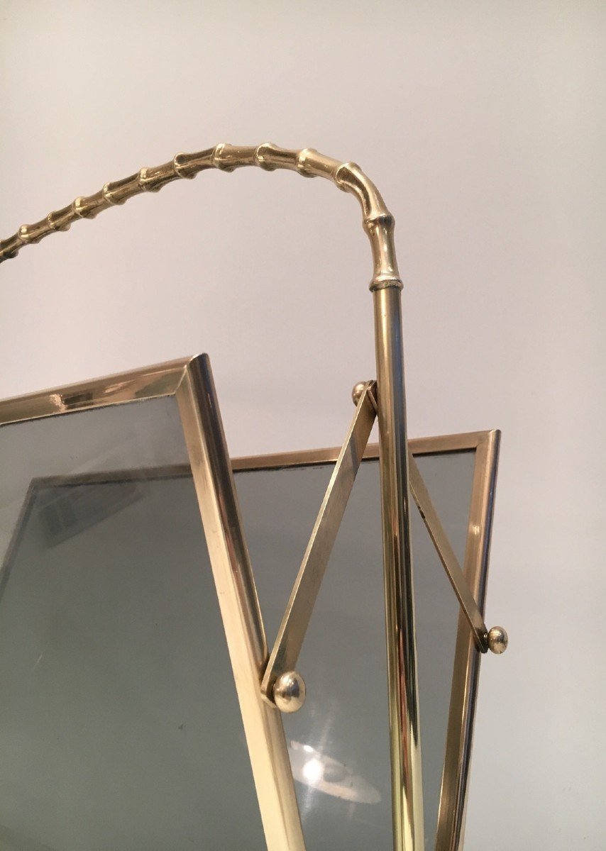 Brass Faux-bamboo Magazine Rack With Tainted Glass Panels On Each Side By Maison Baguès-photo-2