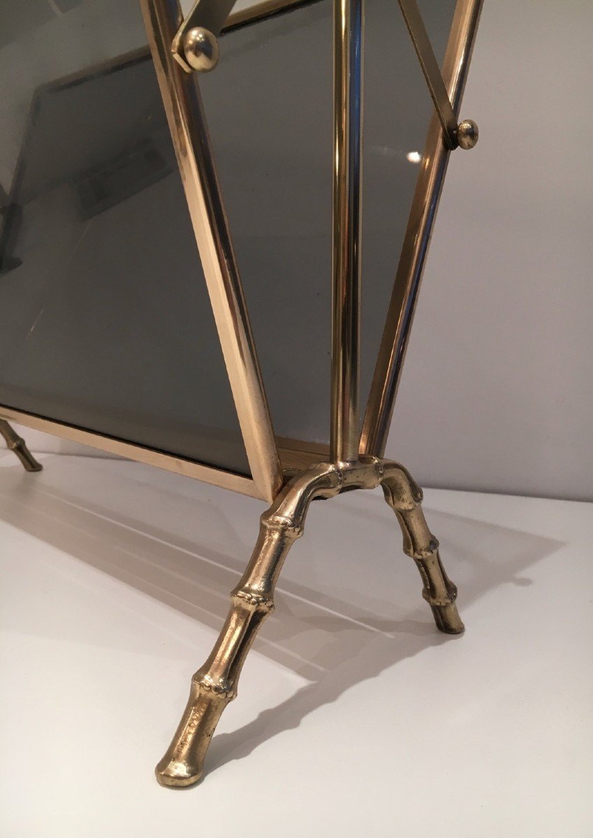 Brass Faux-bamboo Magazine Rack With Tainted Glass Panels On Each Side By Maison Baguès-photo-4