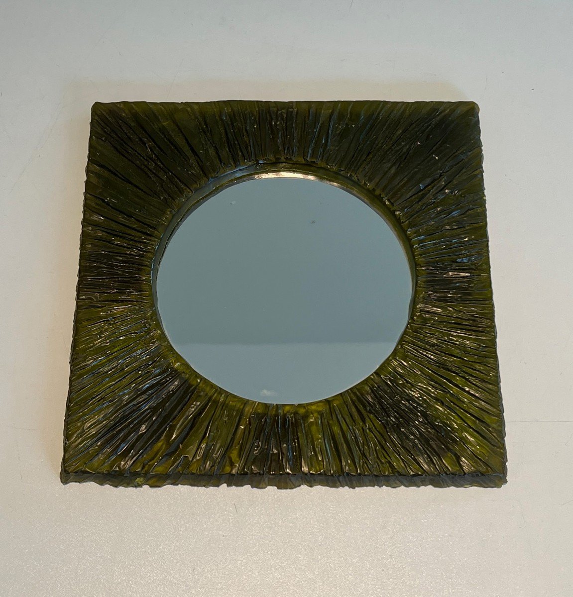 Small Mirror Made Of Green Resin. French Work. Circa 1970-photo-2