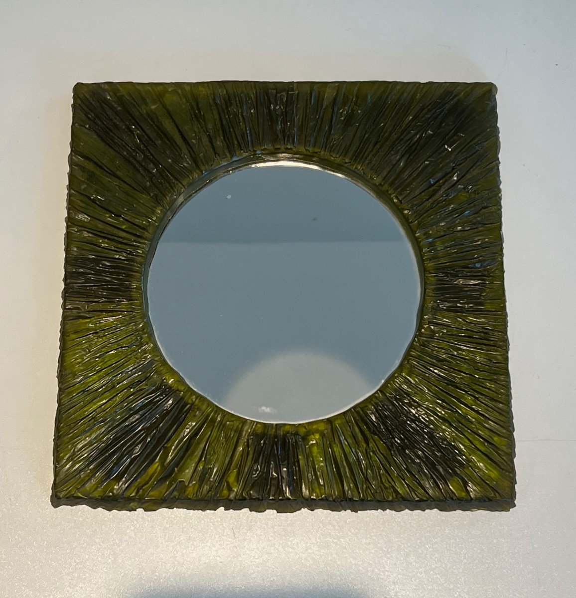 Small Mirror Made Of Green Resin. French Work. Circa 1970-photo-3