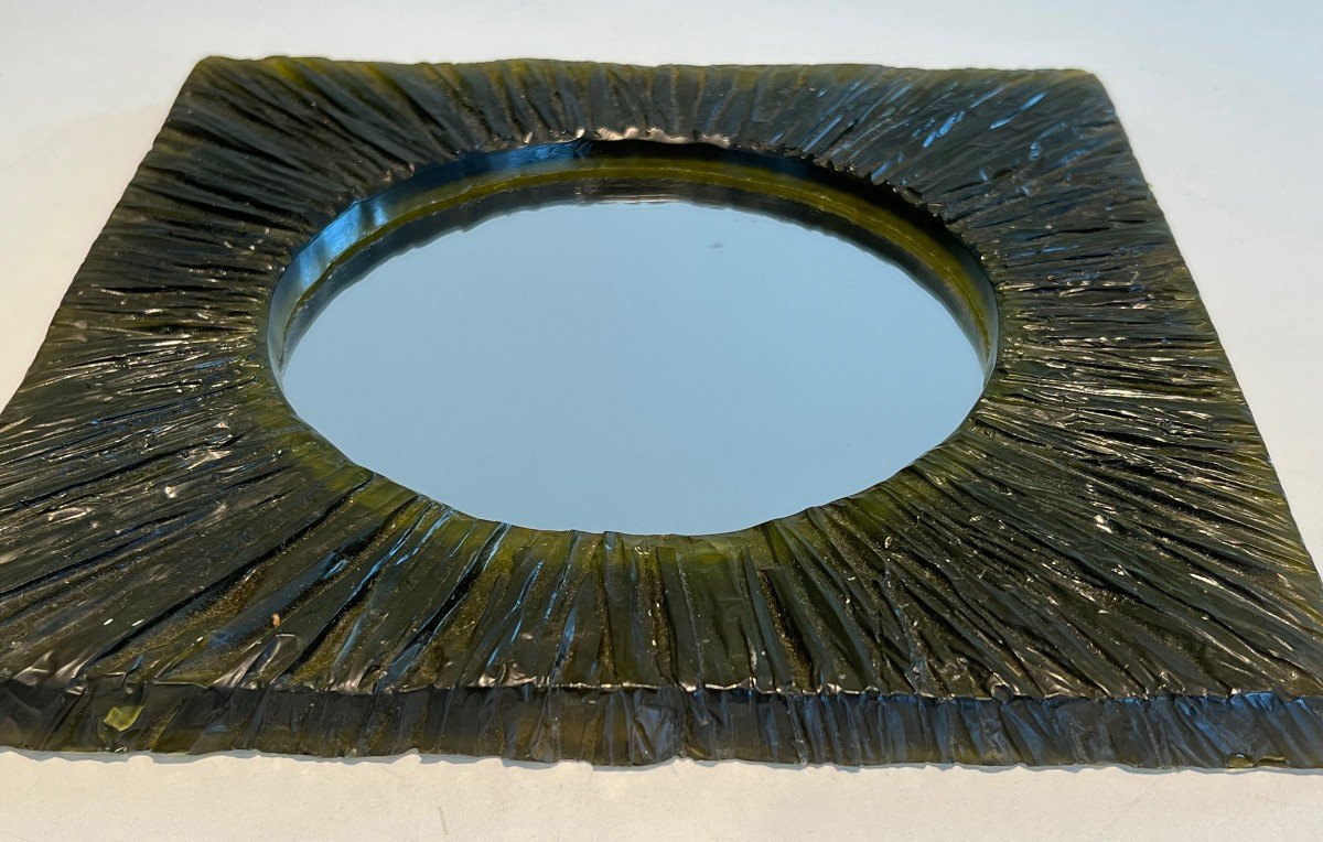 Small Mirror Made Of Green Resin. French Work. Circa 1970-photo-4