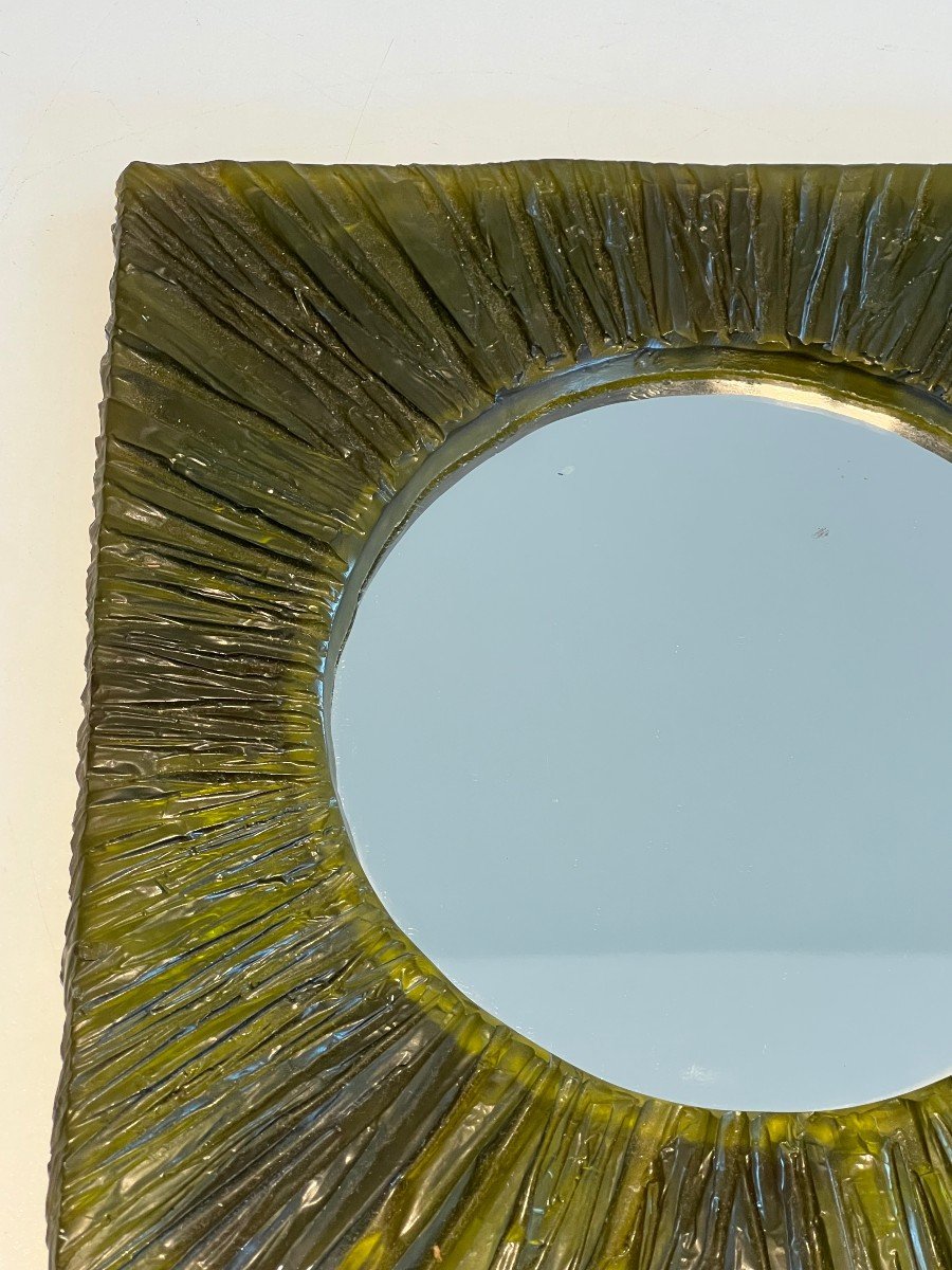 Small Mirror Made Of Green Resin. French Work. Circa 1970-photo-2