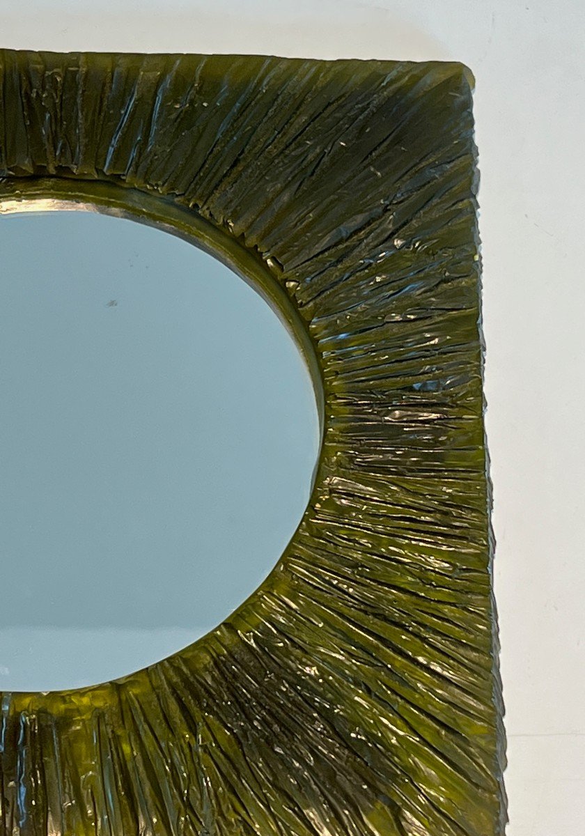 Small Mirror Made Of Green Resin. French Work. Circa 1970-photo-3