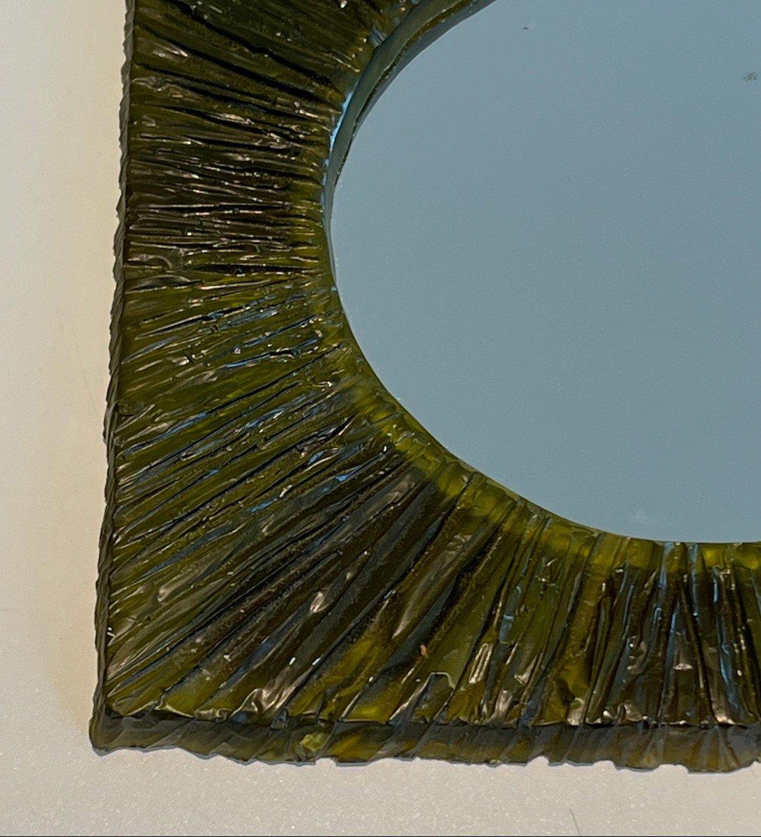 Small Mirror Made Of Green Resin. French Work. Circa 1970-photo-4