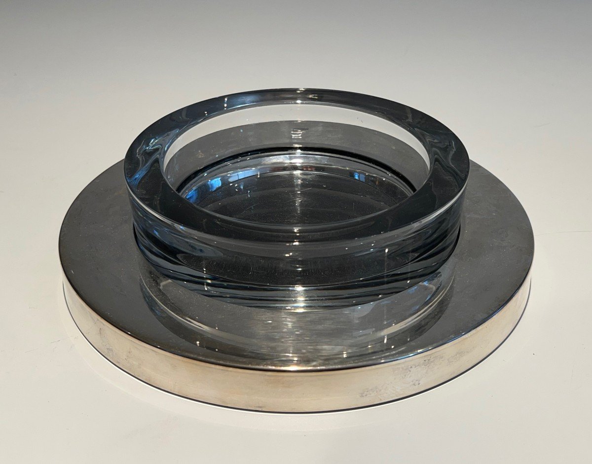 Round Glass Vide-poche On A Chromed Base. French Work. Circa 1970-photo-7