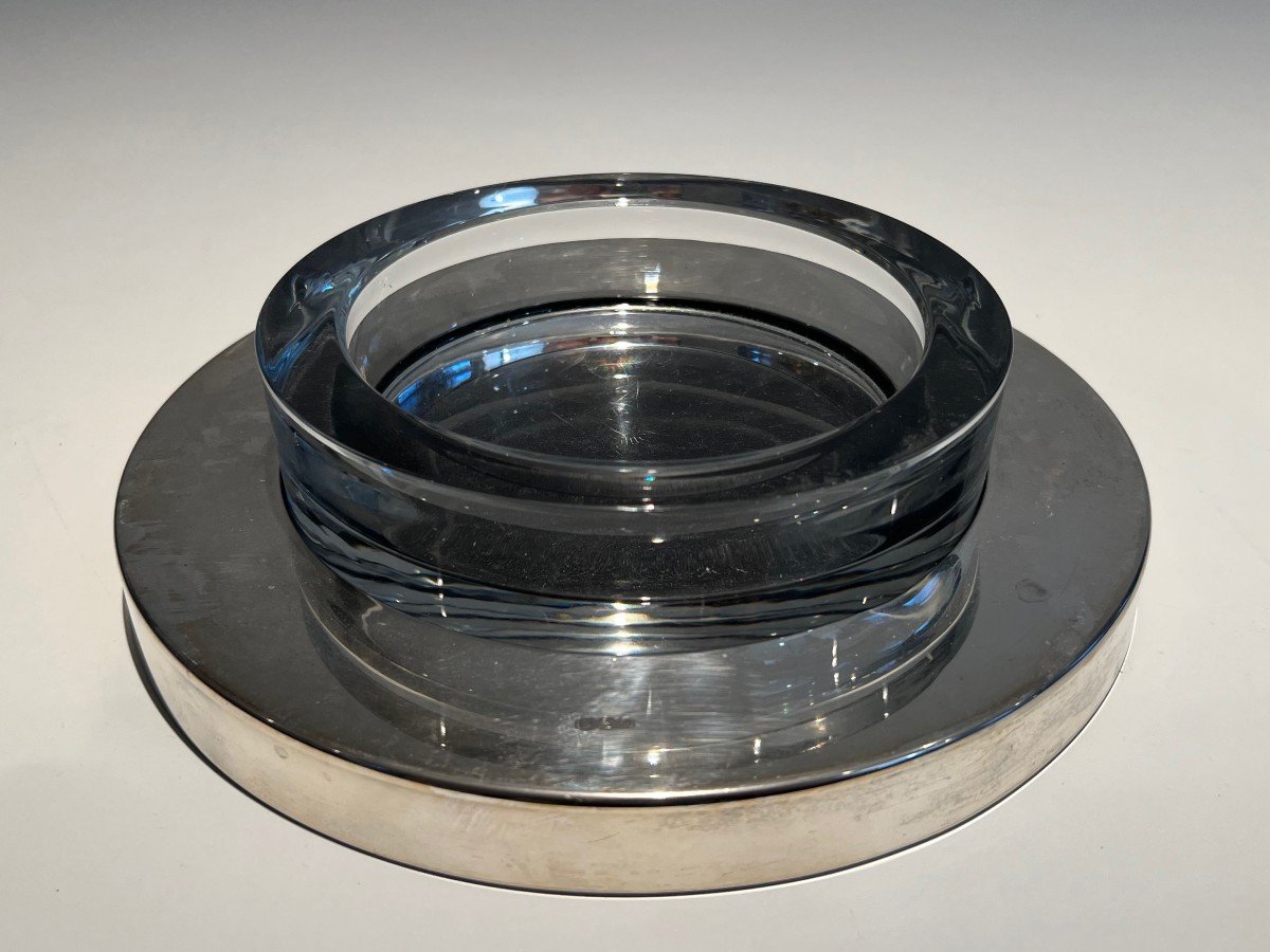 Round Glass Vide-poche On A Chromed Base. French Work. Circa 1970