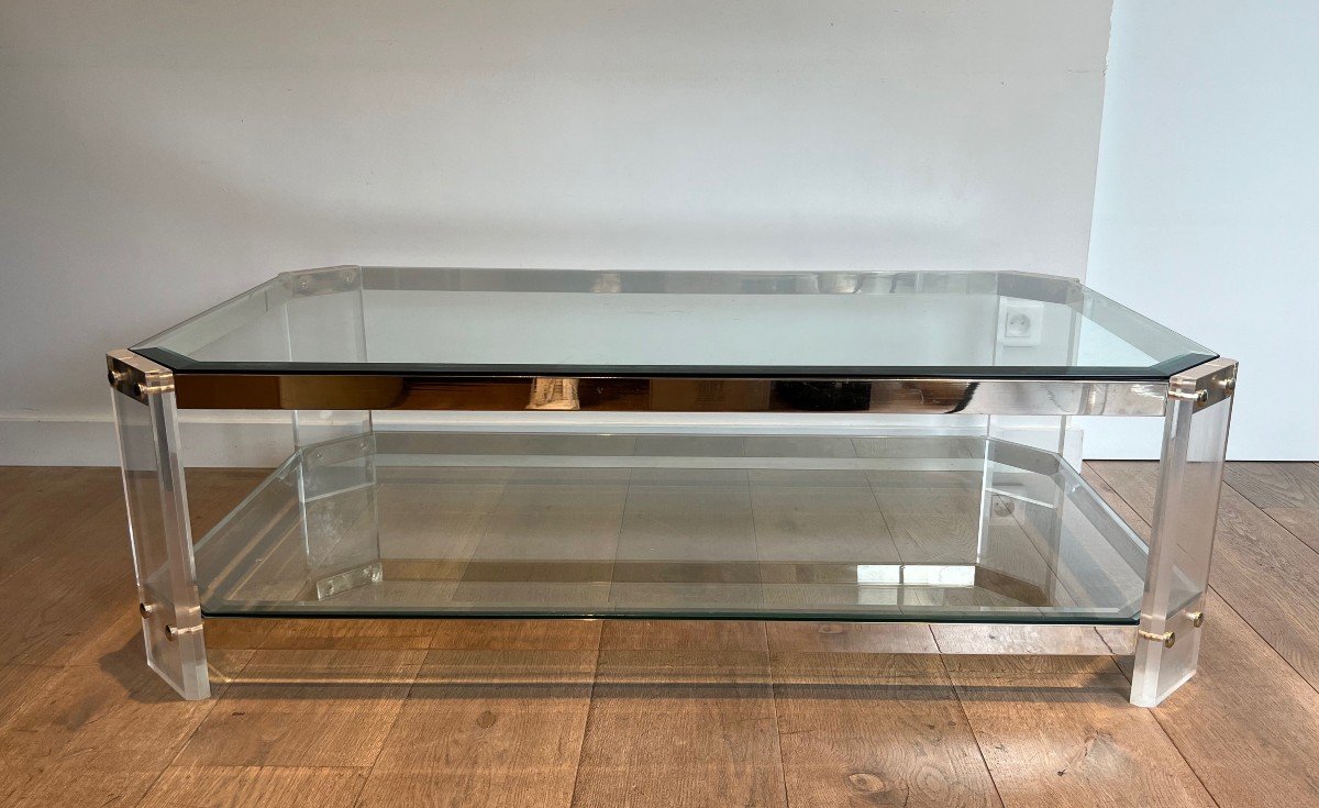 Octogonal Lucite And Chrome Coffee Table. French Work By Maison Jansen. Circa 1070-photo-2