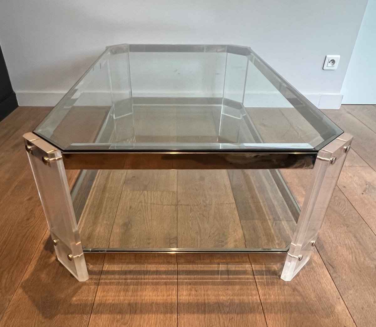 Octogonal Lucite And Chrome Coffee Table. French Work By Maison Jansen. Circa 1070-photo-1