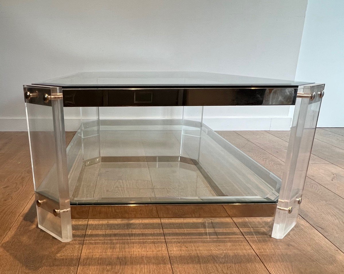 Octogonal Lucite And Chrome Coffee Table. French Work By Maison Jansen. Circa 1070-photo-2