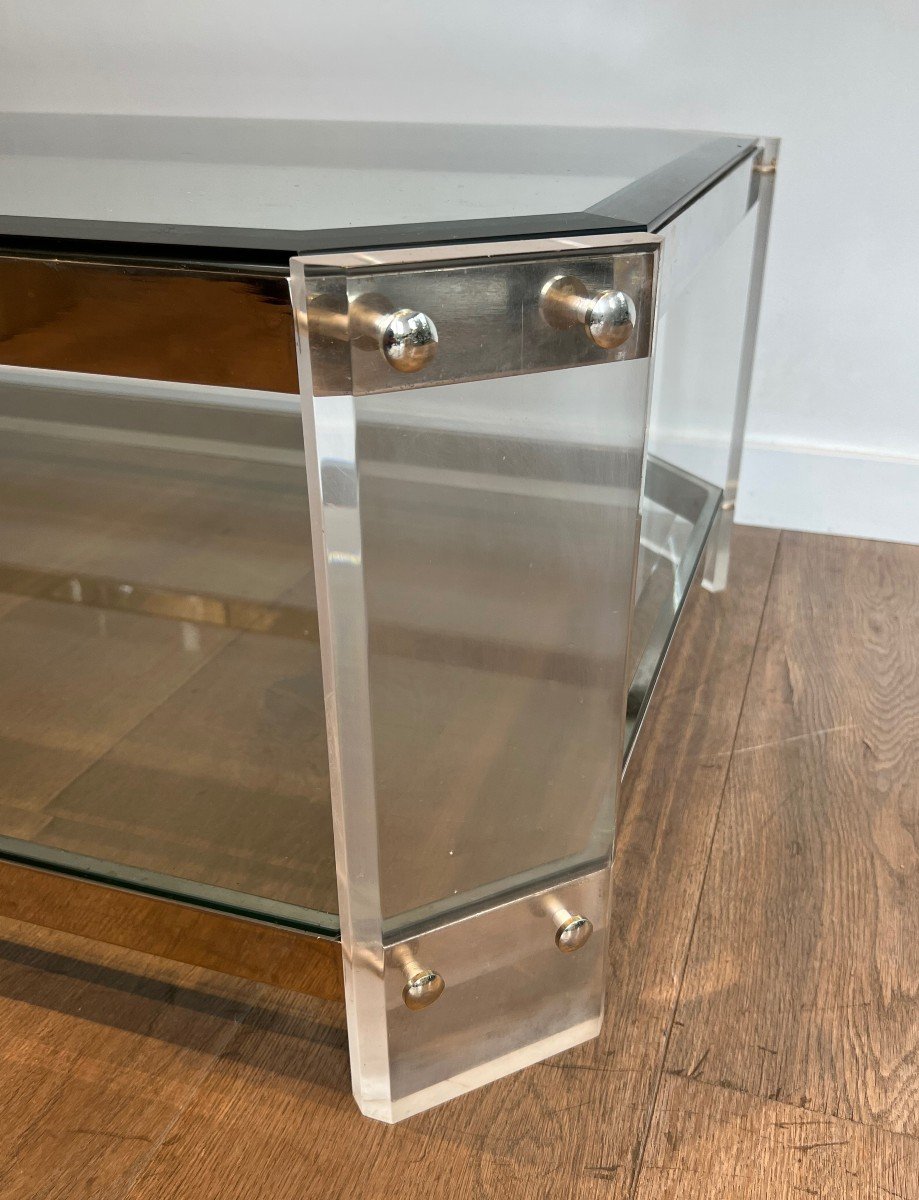 Octogonal Lucite And Chrome Coffee Table. French Work By Maison Jansen. Circa 1070-photo-5