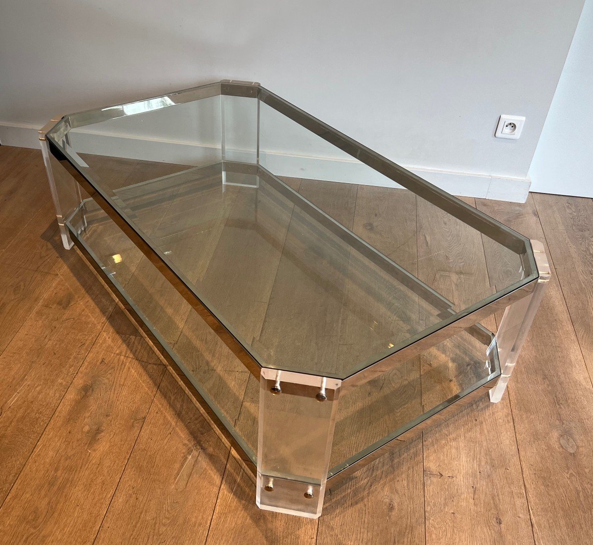 Octogonal Lucite And Chrome Coffee Table. French Work By Maison Jansen. Circa 1070-photo-7