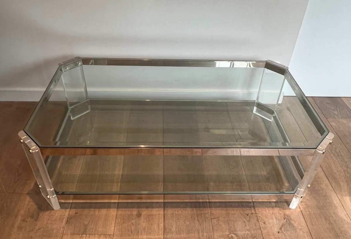 Octogonal Lucite And Chrome Coffee Table. French Work By Maison Jansen. Circa 1070-photo-8