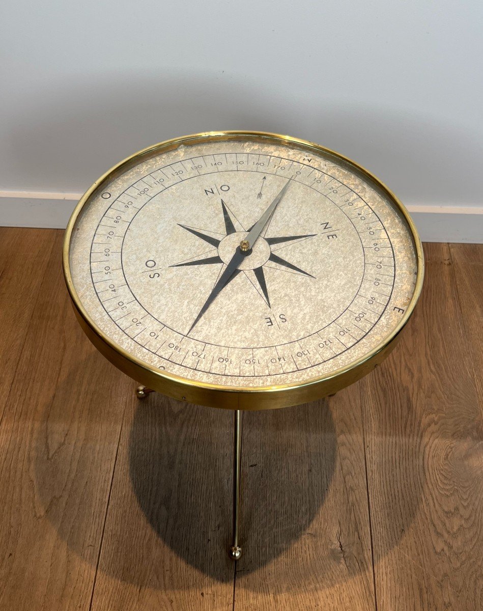 Round Brass "compass" Side Table. French Work In The Jacques Adnet Style. Circa 1940-photo-2