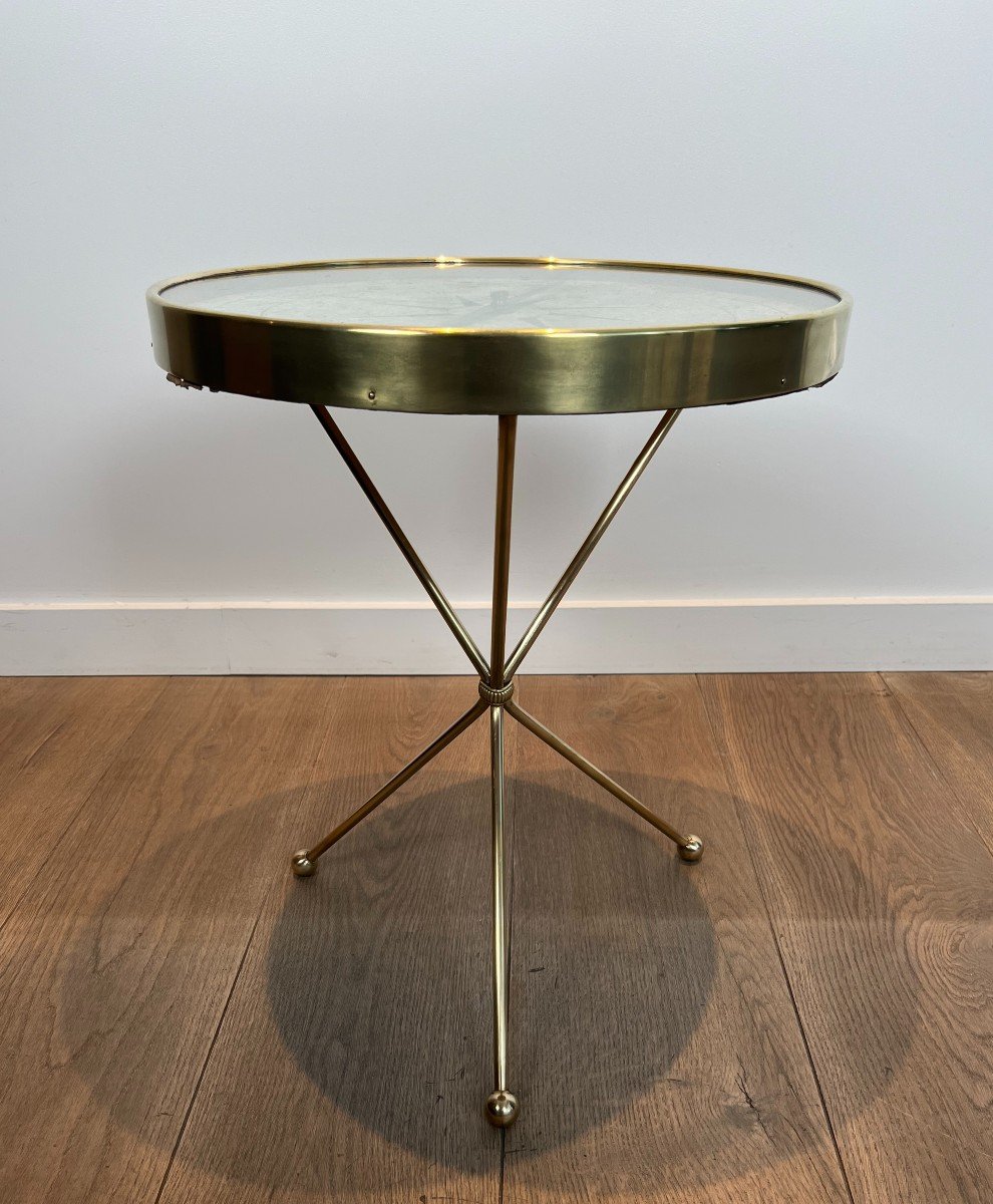 Round Brass "compass" Side Table. French Work In The Jacques Adnet Style. Circa 1940-photo-3