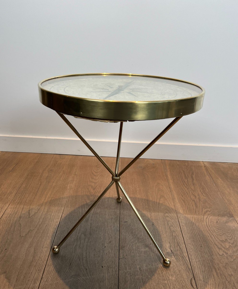 Round Brass "compass" Side Table. French Work In The Jacques Adnet Style. Circa 1940-photo-4