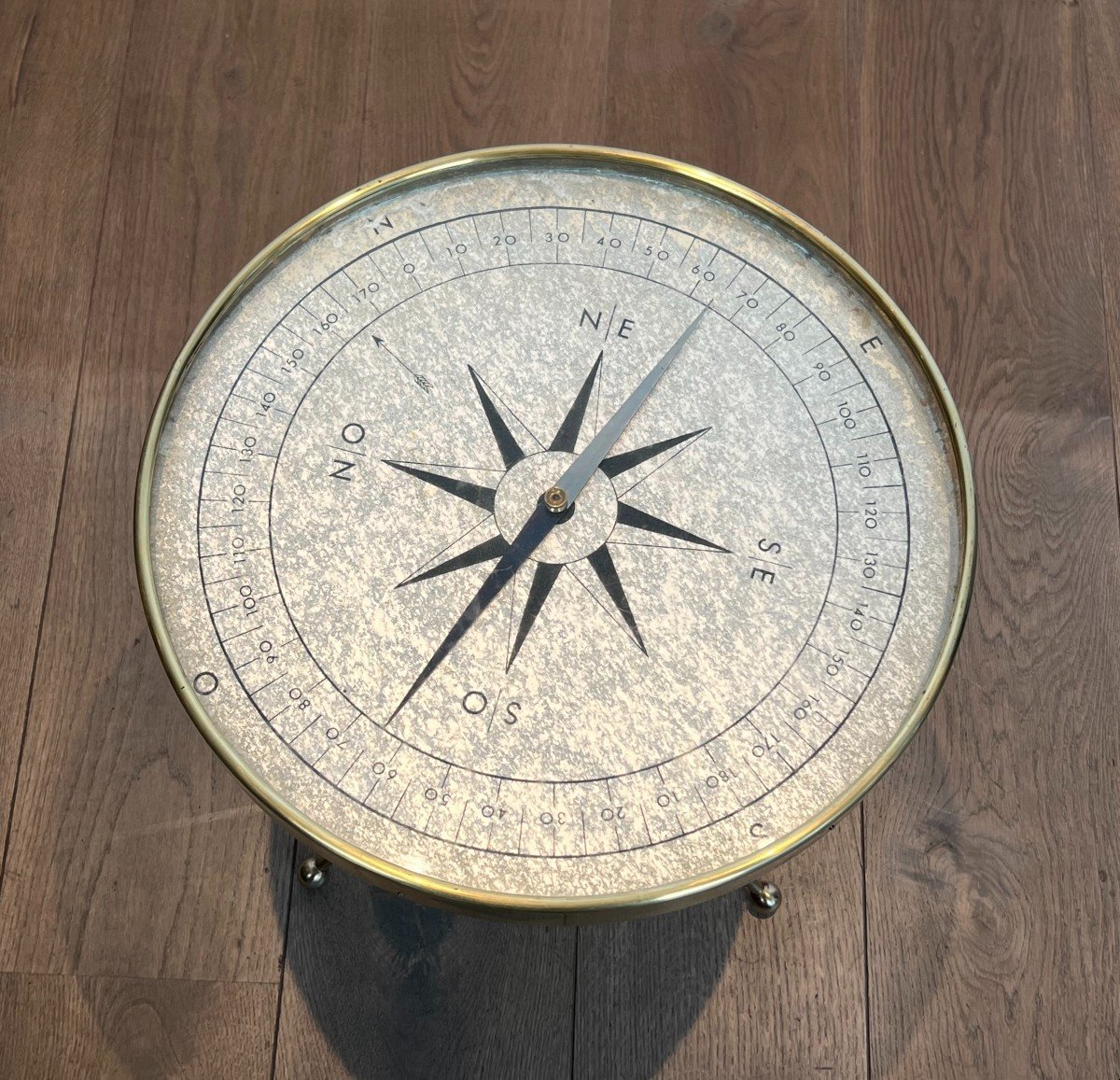 Round Brass "compass" Side Table. French Work In The Jacques Adnet Style. Circa 1940-photo-2