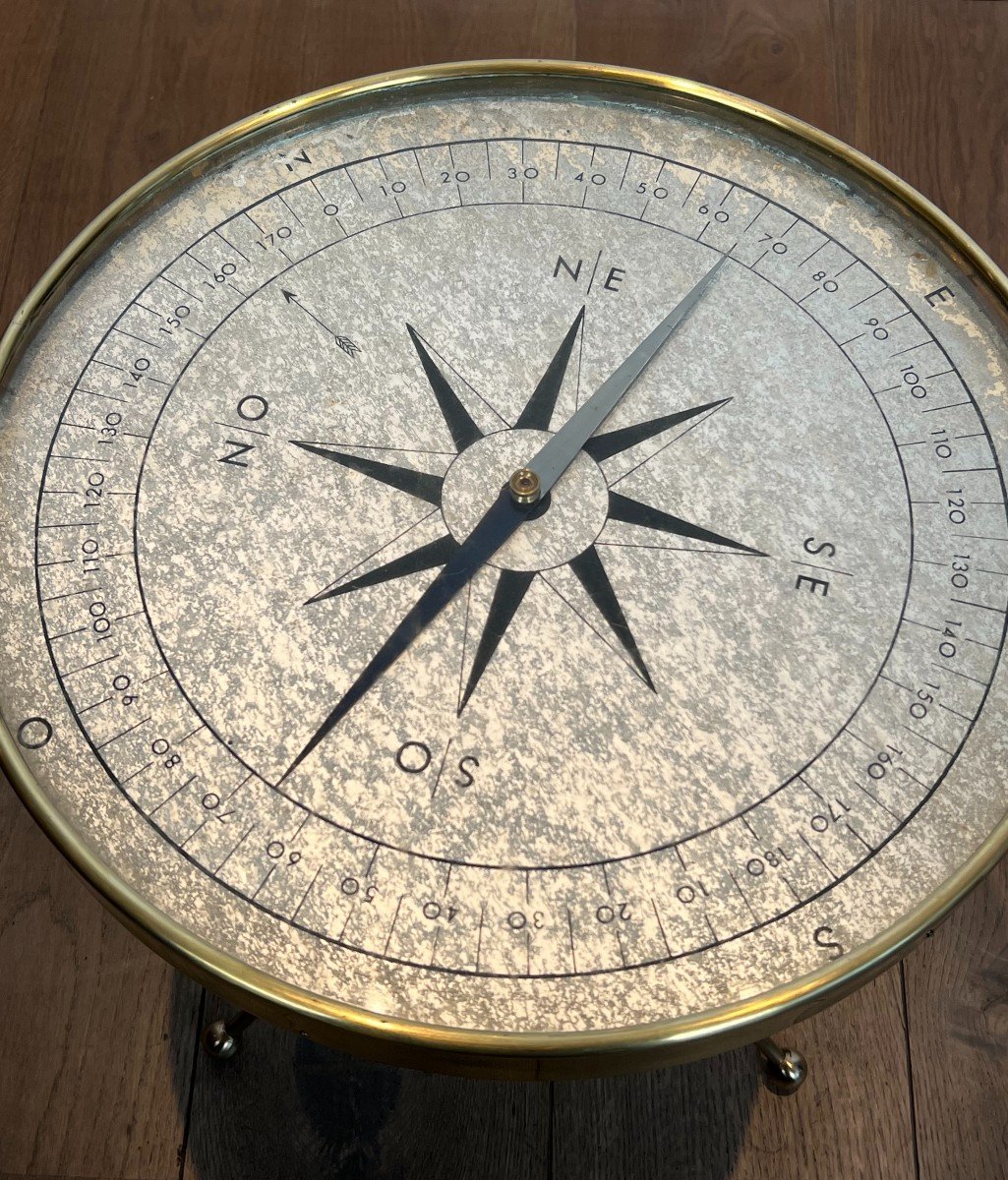 Round Brass "compass" Side Table. French Work In The Jacques Adnet Style. Circa 1940-photo-3