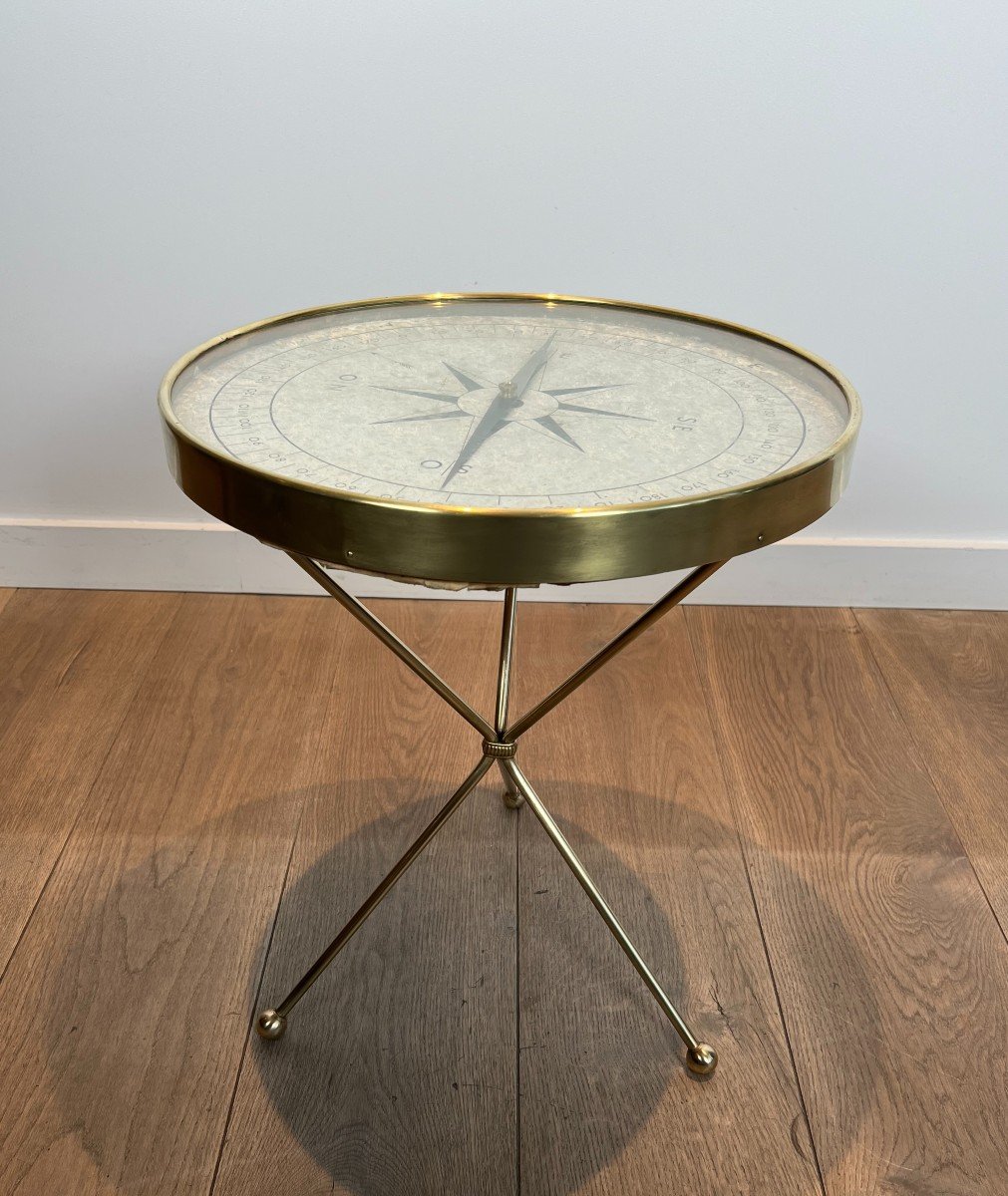 Round Brass "compass" Side Table. French Work In The Jacques Adnet Style. Circa 1940-photo-8