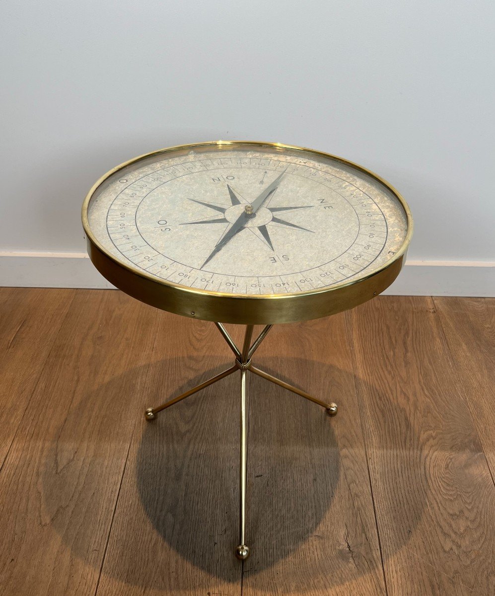 Round Brass "compass" Side Table. French Work In The Jacques Adnet Style. Circa 1940