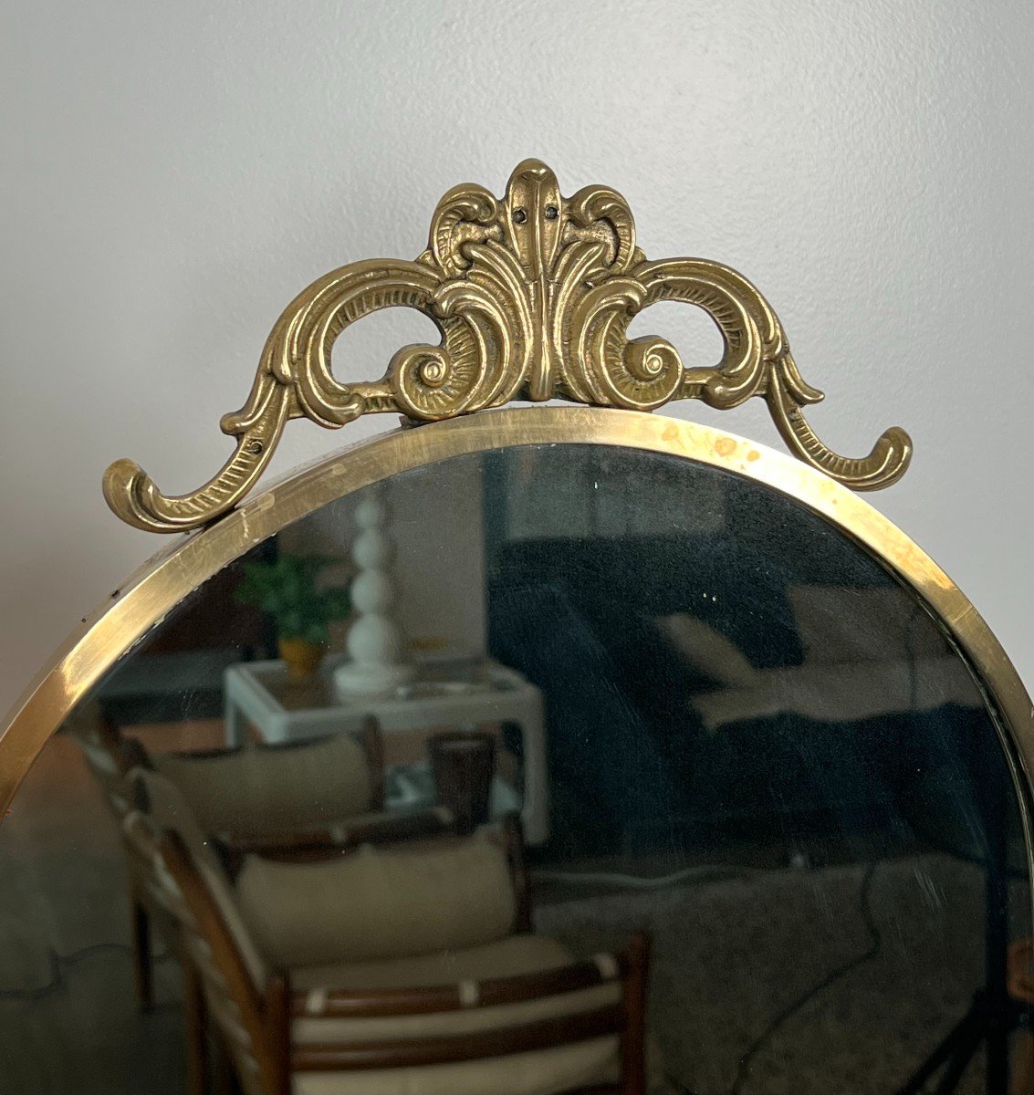 Miroir Psyché De Style Néoclassique En Laiton. Le Miroir Bascule Et S'ajuste à Mesure. -photo-2