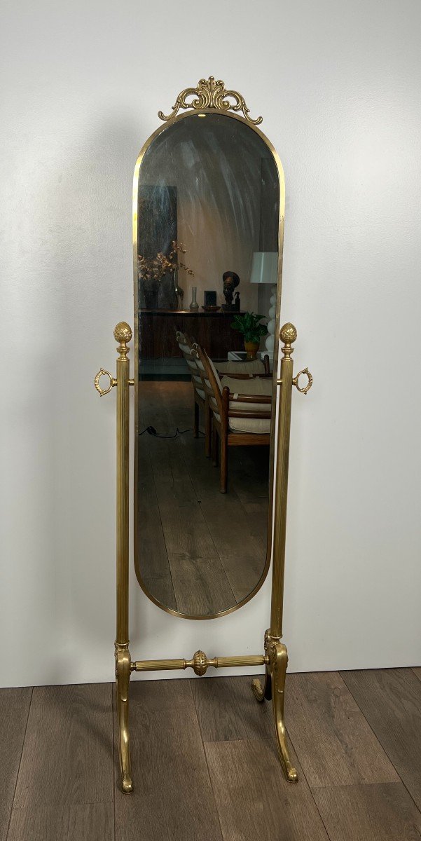 Miroir Psyché De Style Néoclassique En Laiton. Le Miroir Bascule Et S'ajuste à Mesure. -photo-7