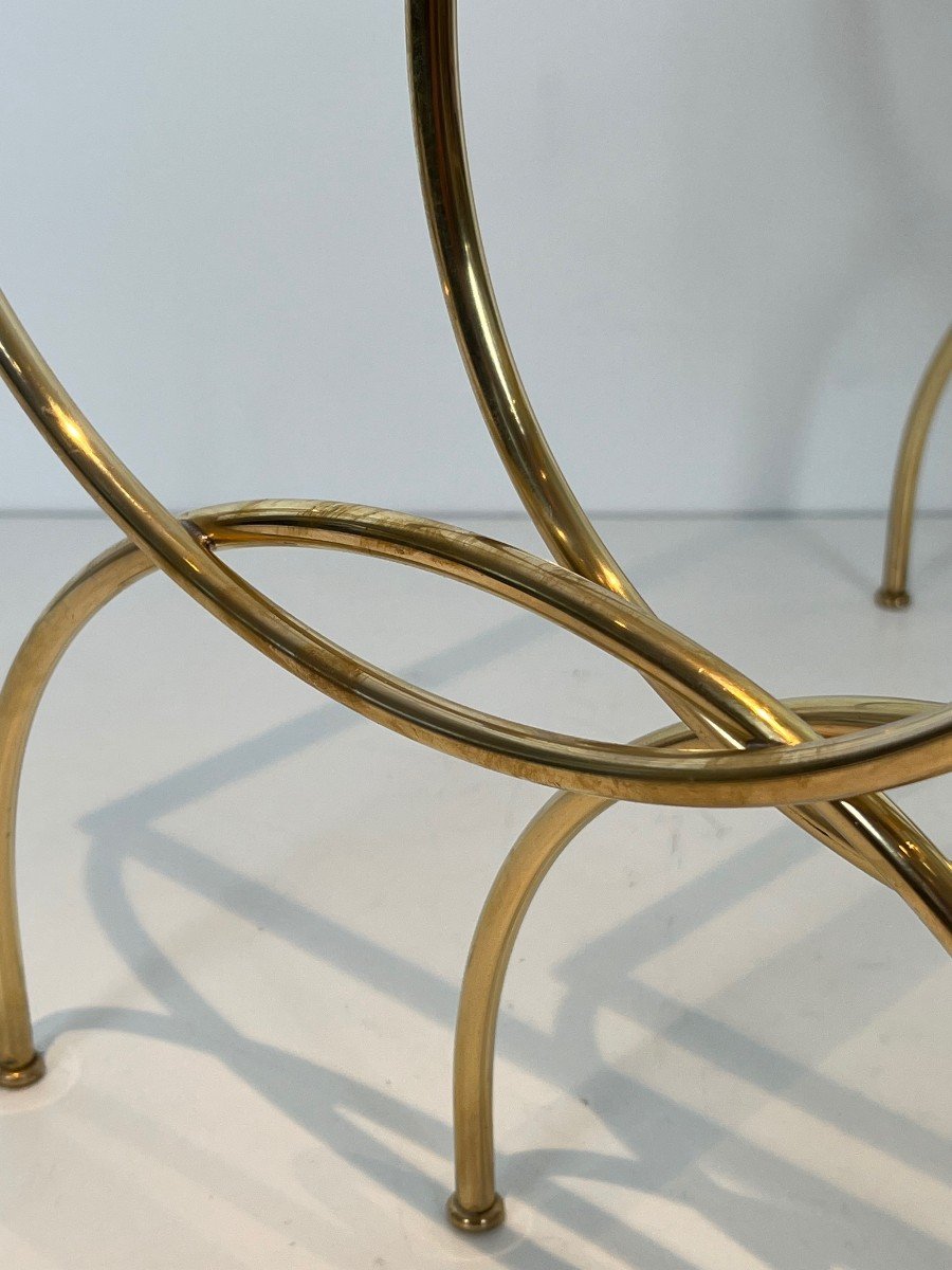 Neoclassical Style Brass Nesting Tables With Arcuate Base. French Work. Circa 1940-photo-6