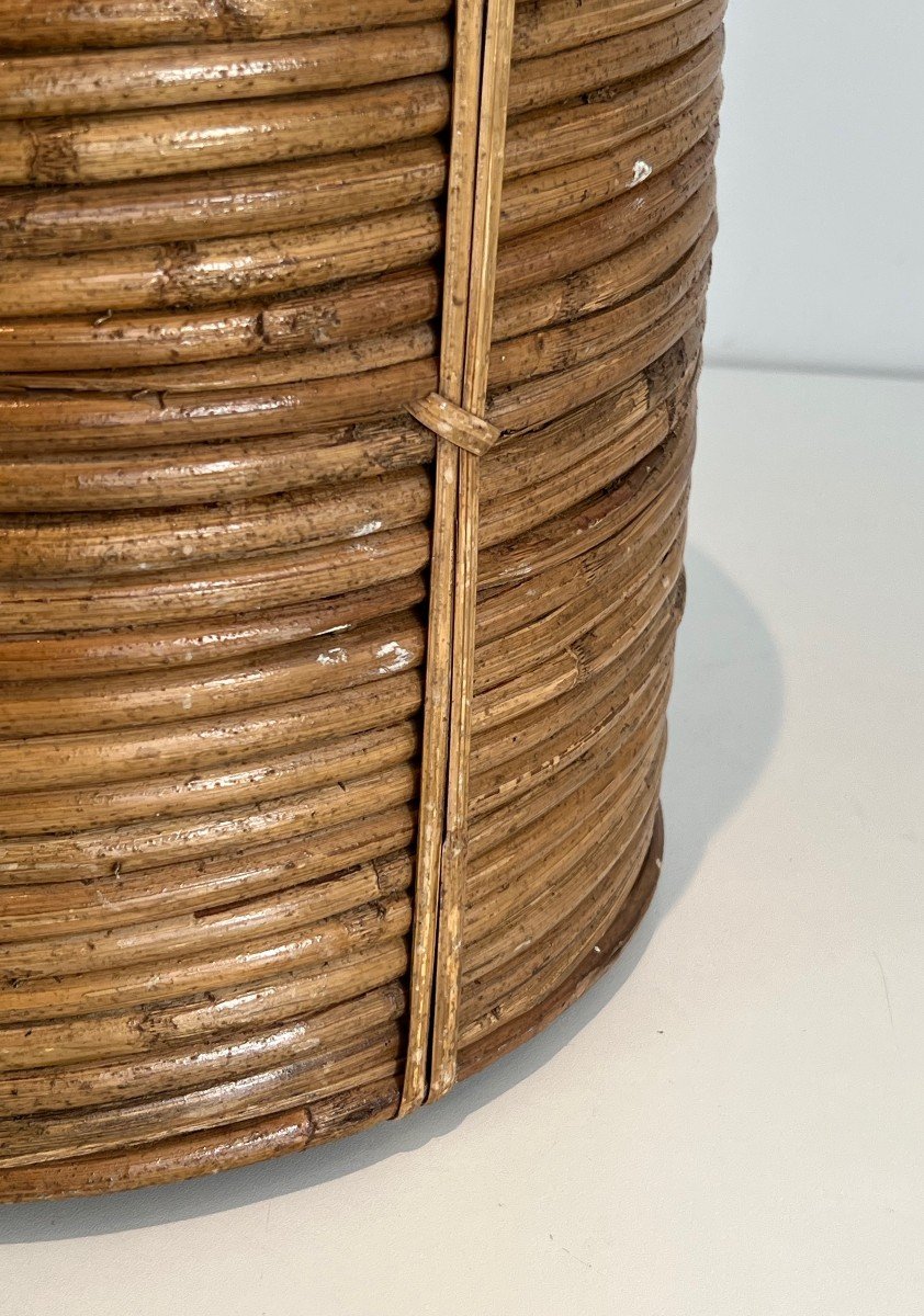 Rattan And Brass Wastebasket In The Style Of Gabriela Crespi. Italian Work. Circa 1970-photo-4