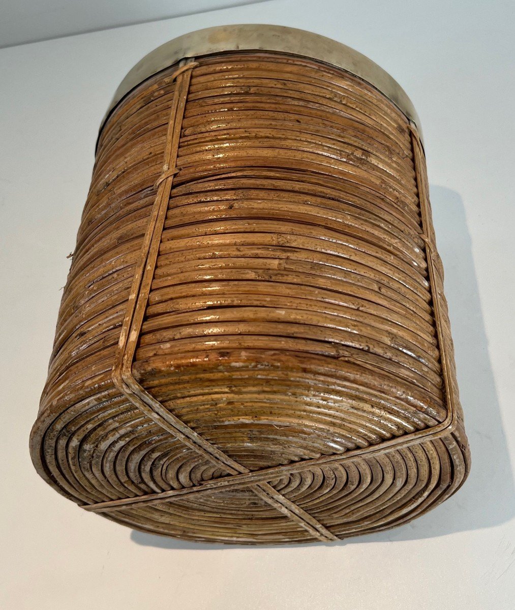 Rattan And Brass Wastebasket In The Style Of Gabriela Crespi. Italian Work. Circa 1970-photo-6