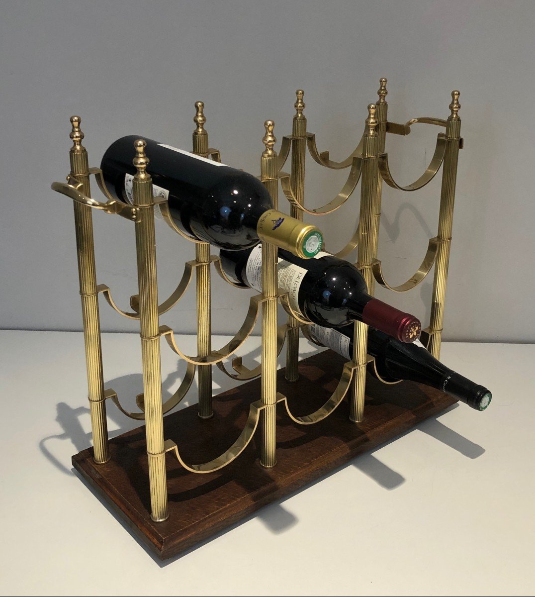 Neoclassical Style Brass Bottles Holder On A Wooden Base In The Style Of Maison Jansen-photo-2