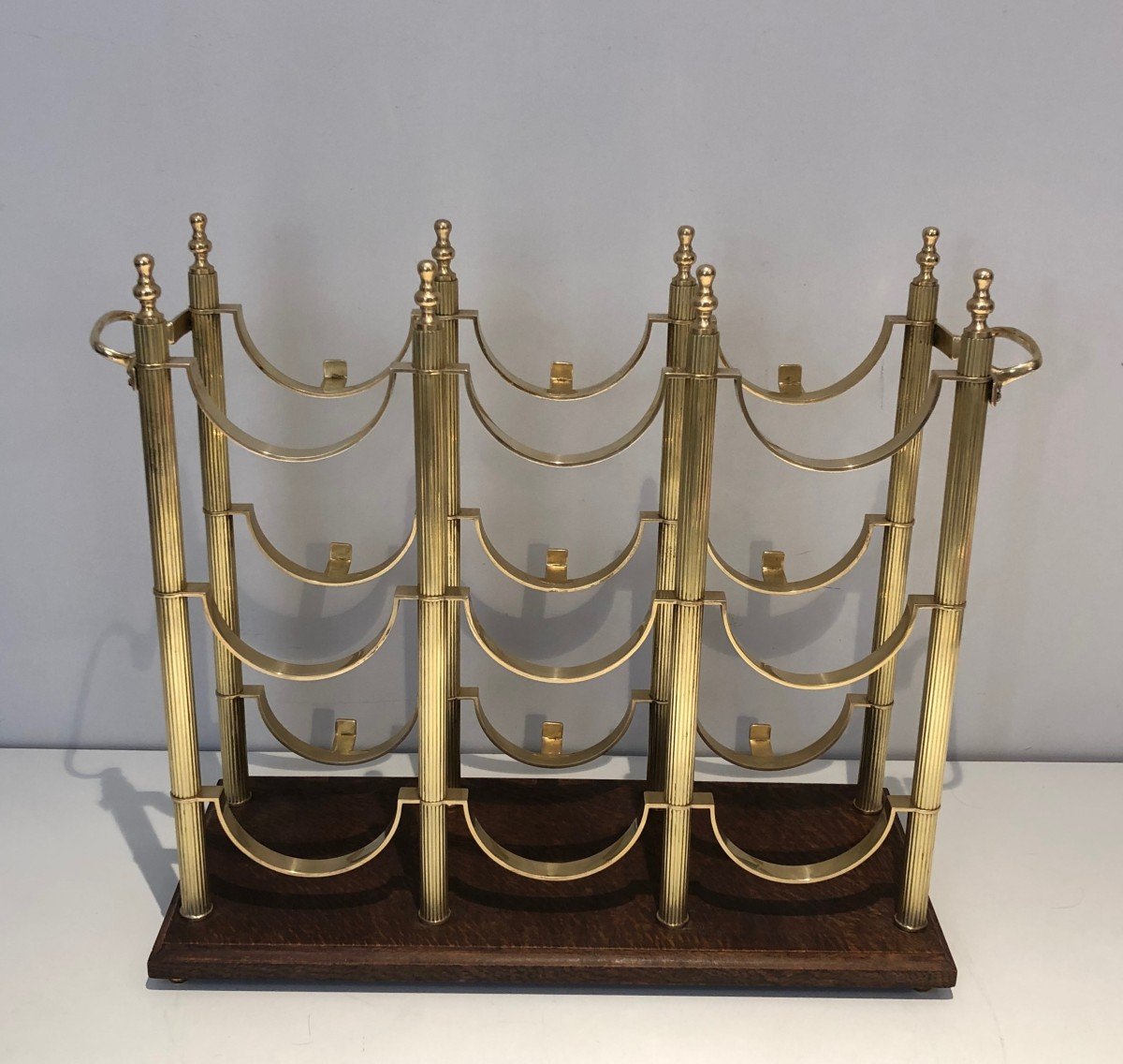 Neoclassical Style Brass Bottles Holder On A Wooden Base In The Style Of Maison Jansen-photo-1