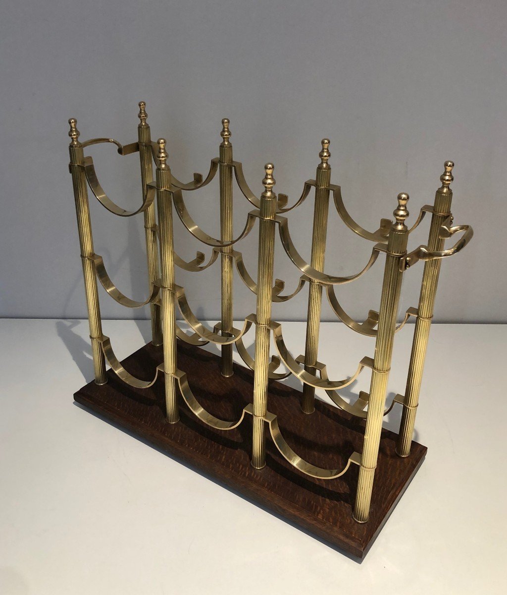 Neoclassical Style Brass Bottles Holder On A Wooden Base In The Style Of Maison Jansen-photo-2