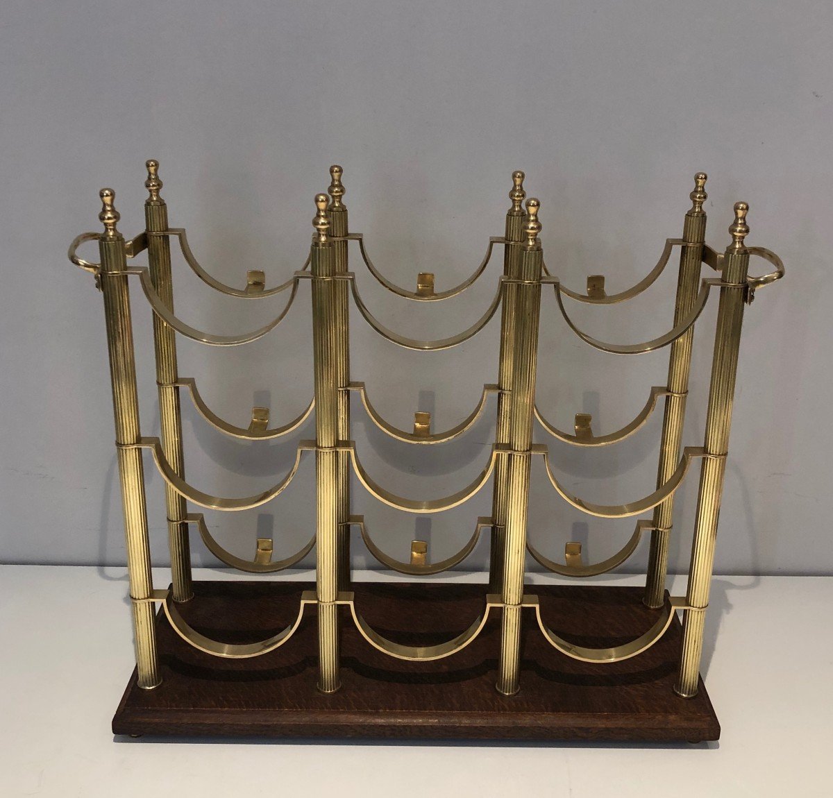 Neoclassical Style Brass Bottles Holder On A Wooden Base In The Style Of Maison Jansen-photo-8