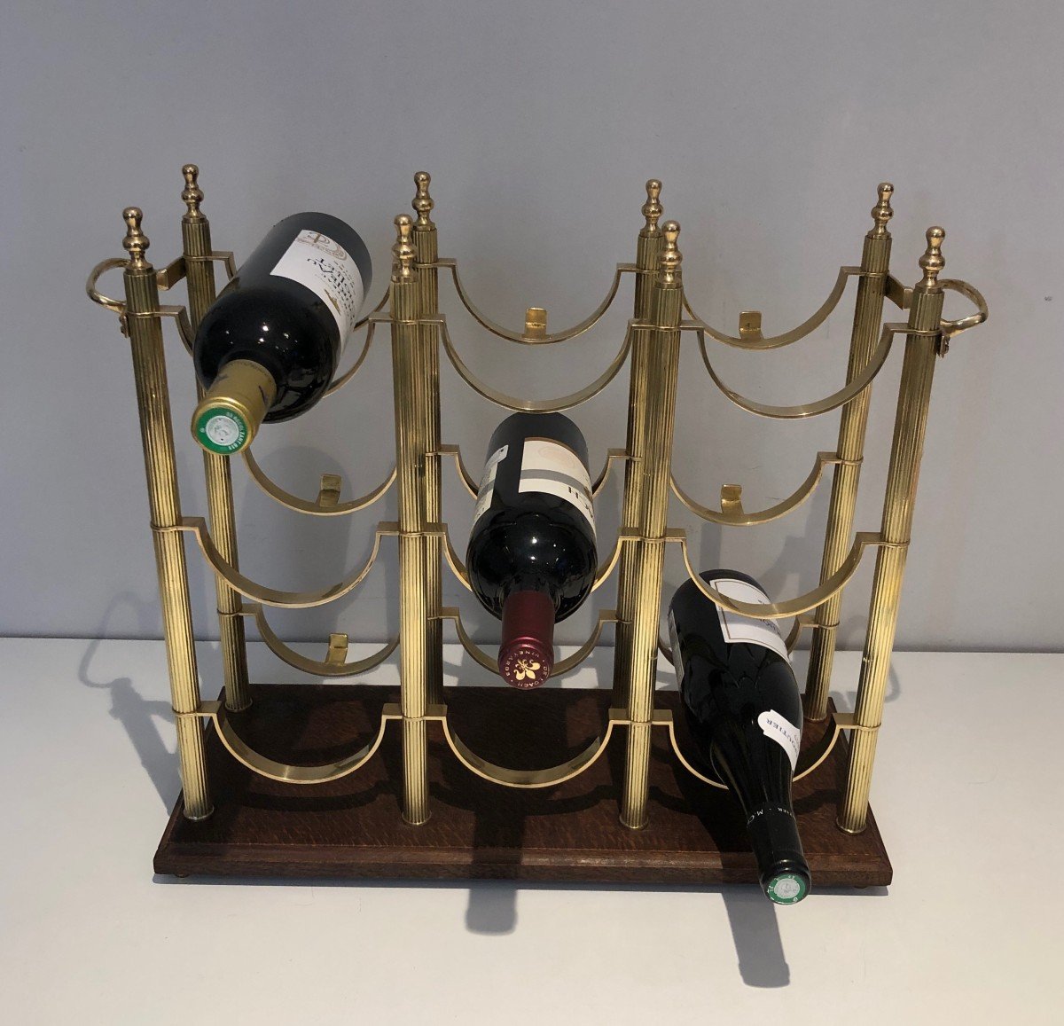 Neoclassical Style Brass Bottles Holder On A Wooden Base In The Style Of Maison Jansen