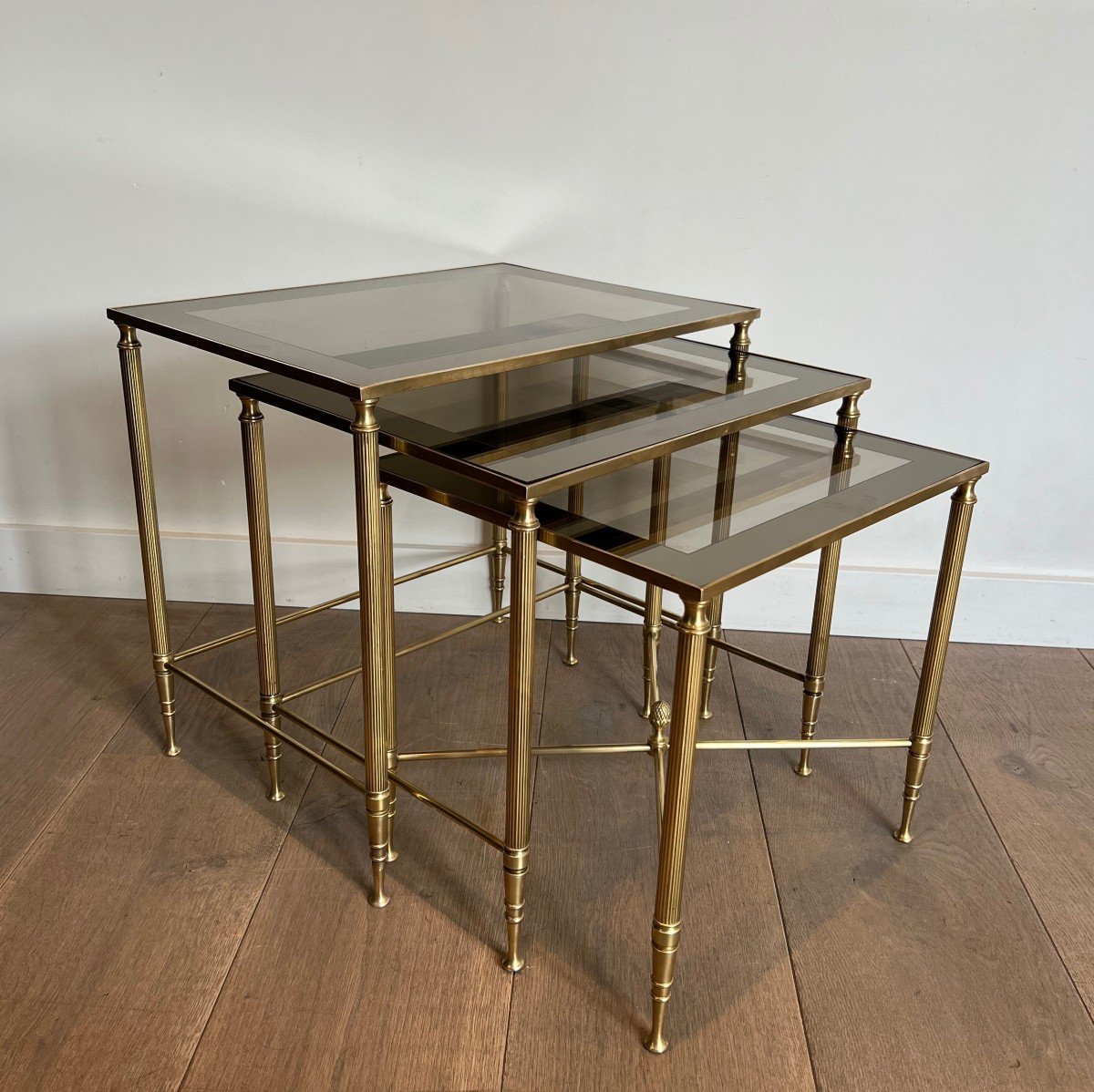 Set Of Neoclassical Style Brass Nesting Tables. French Work By Maison Jansen-photo-2