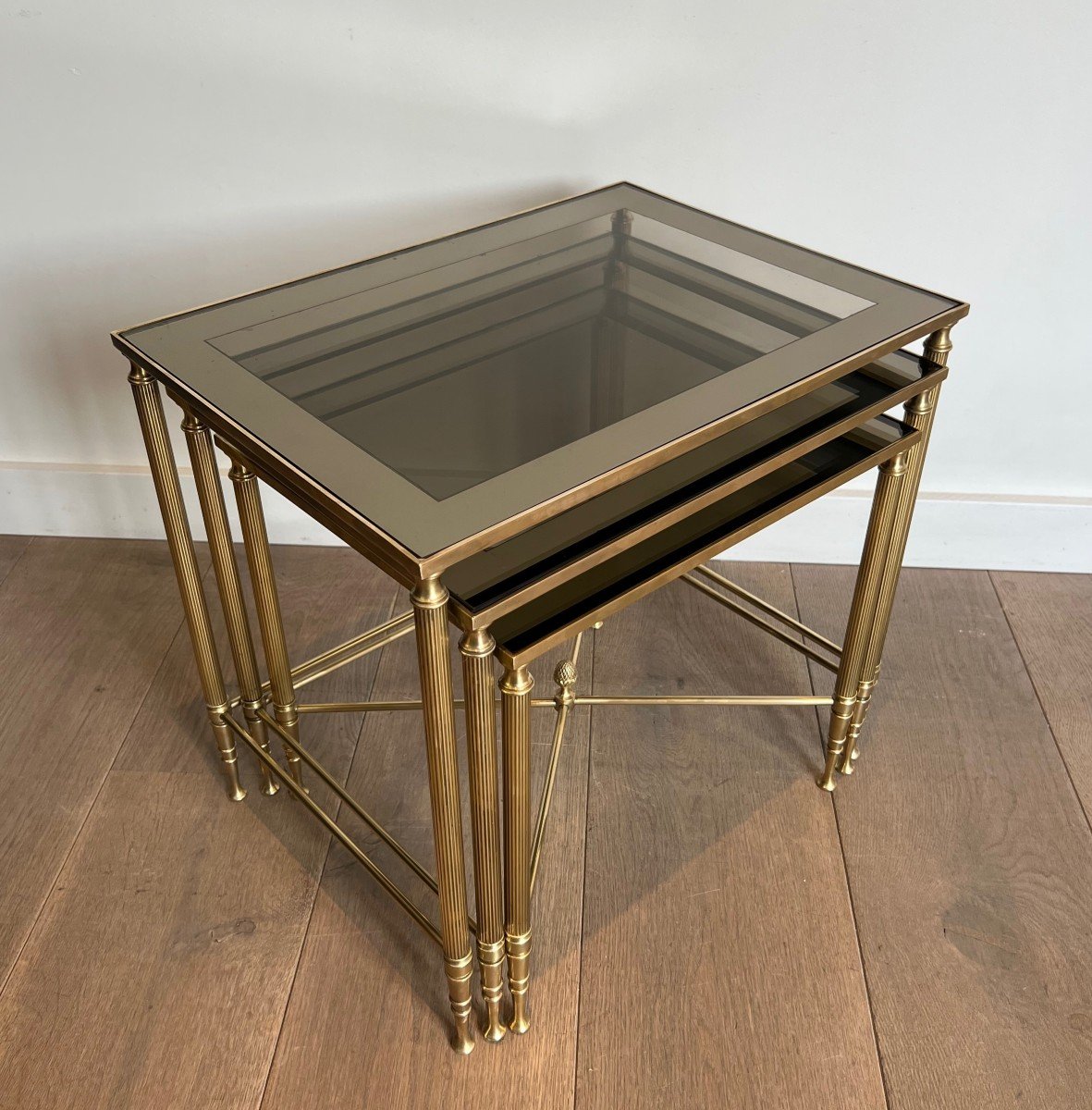 Set Of Neoclassical Style Brass Nesting Tables. French Work By Maison Jansen-photo-3