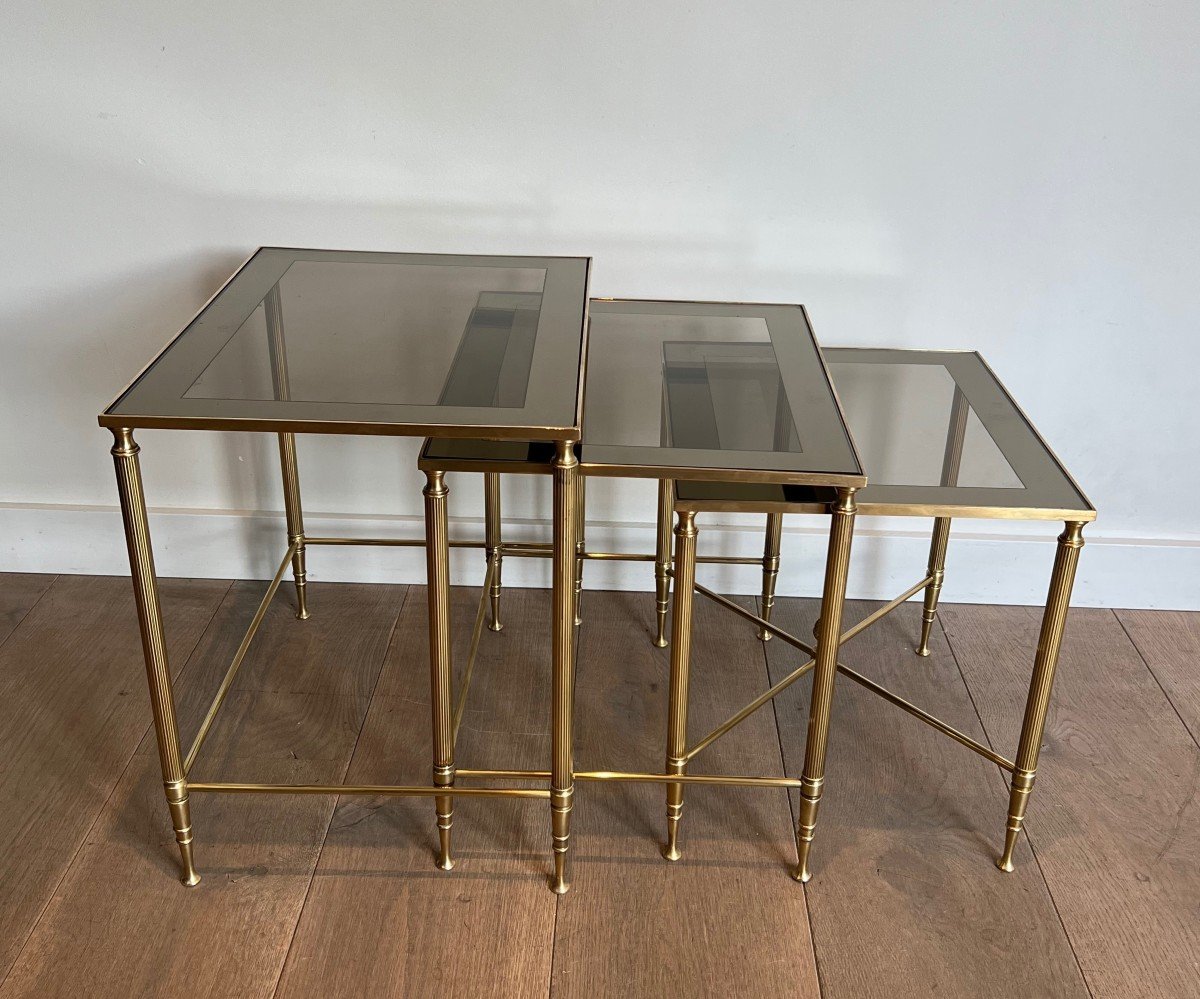 Set Of Neoclassical Style Brass Nesting Tables. French Work By Maison Jansen-photo-1