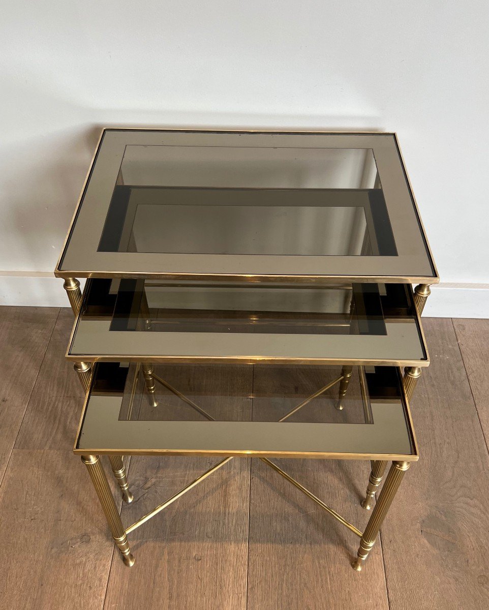 Set Of Neoclassical Style Brass Nesting Tables. French Work By Maison Jansen-photo-2