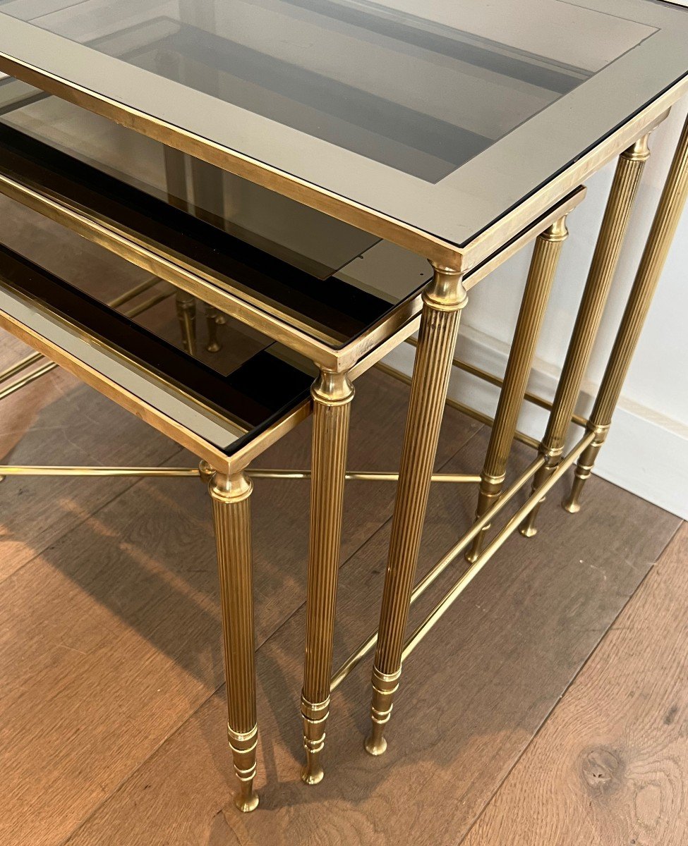 Set Of Neoclassical Style Brass Nesting Tables. French Work By Maison Jansen-photo-5