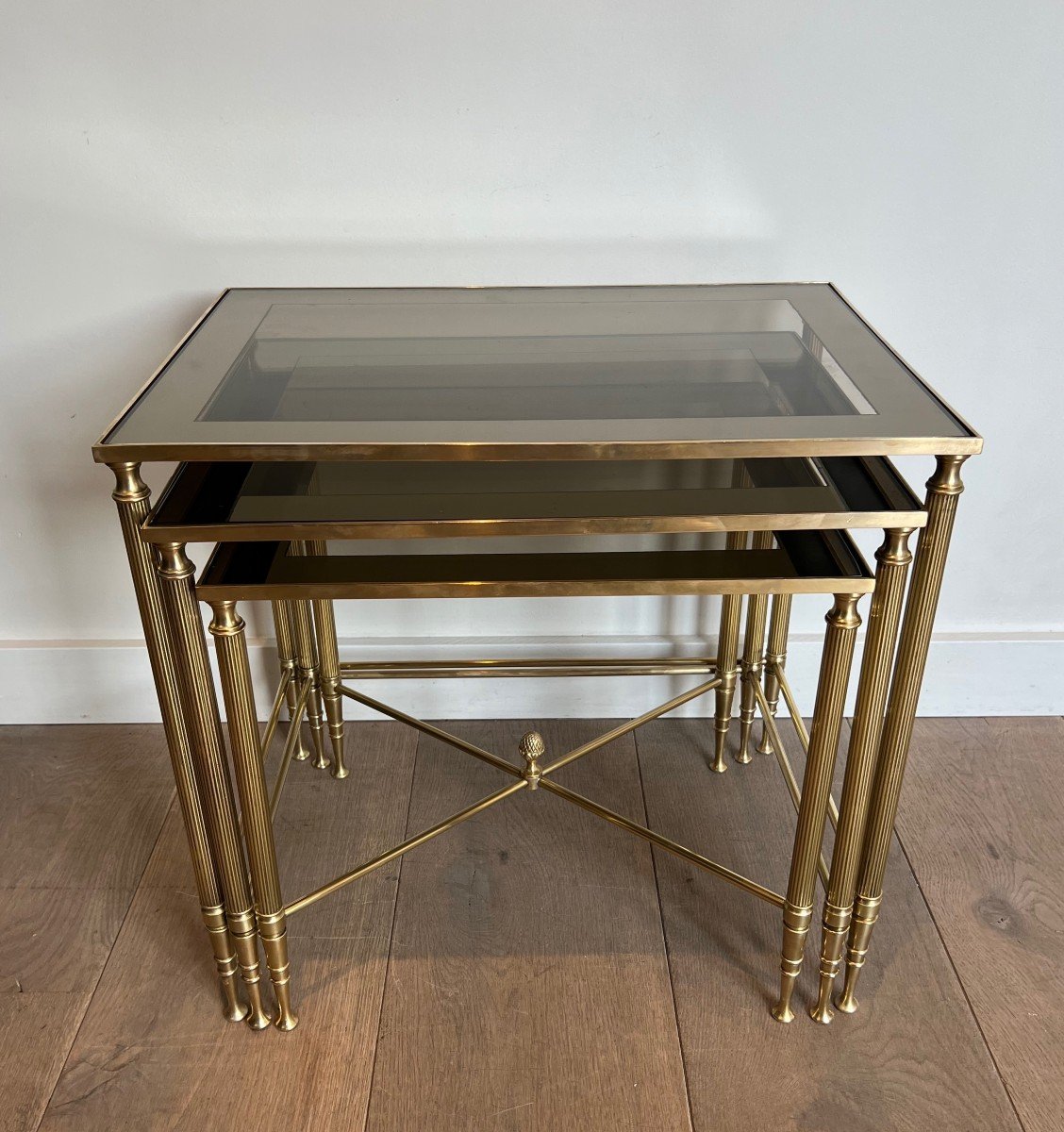 Set Of Neoclassical Style Brass Nesting Tables. French Work By Maison Jansen-photo-7