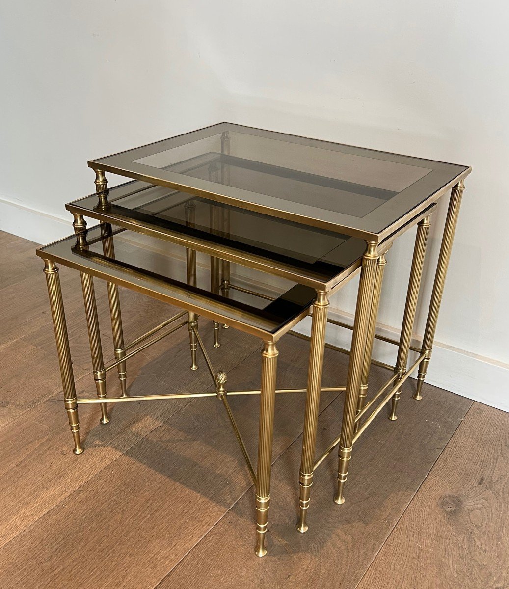 Set Of Neoclassical Style Brass Nesting Tables. French Work By Maison Jansen-photo-8