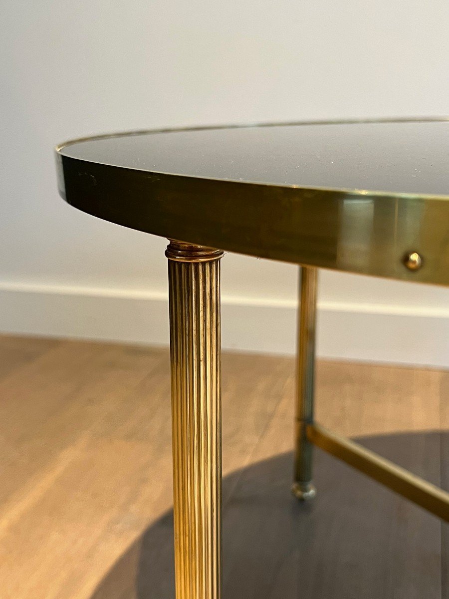 Round Brass Coffee Table With Black Lacquered Glass Top. Frencvh Work By Maison Jansen. -photo-1