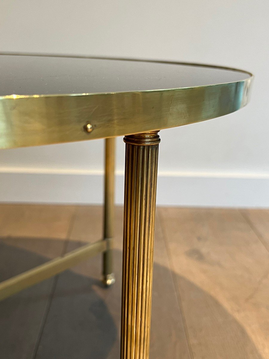 Round Brass Coffee Table With Black Lacquered Glass Top. Frencvh Work By Maison Jansen. -photo-2