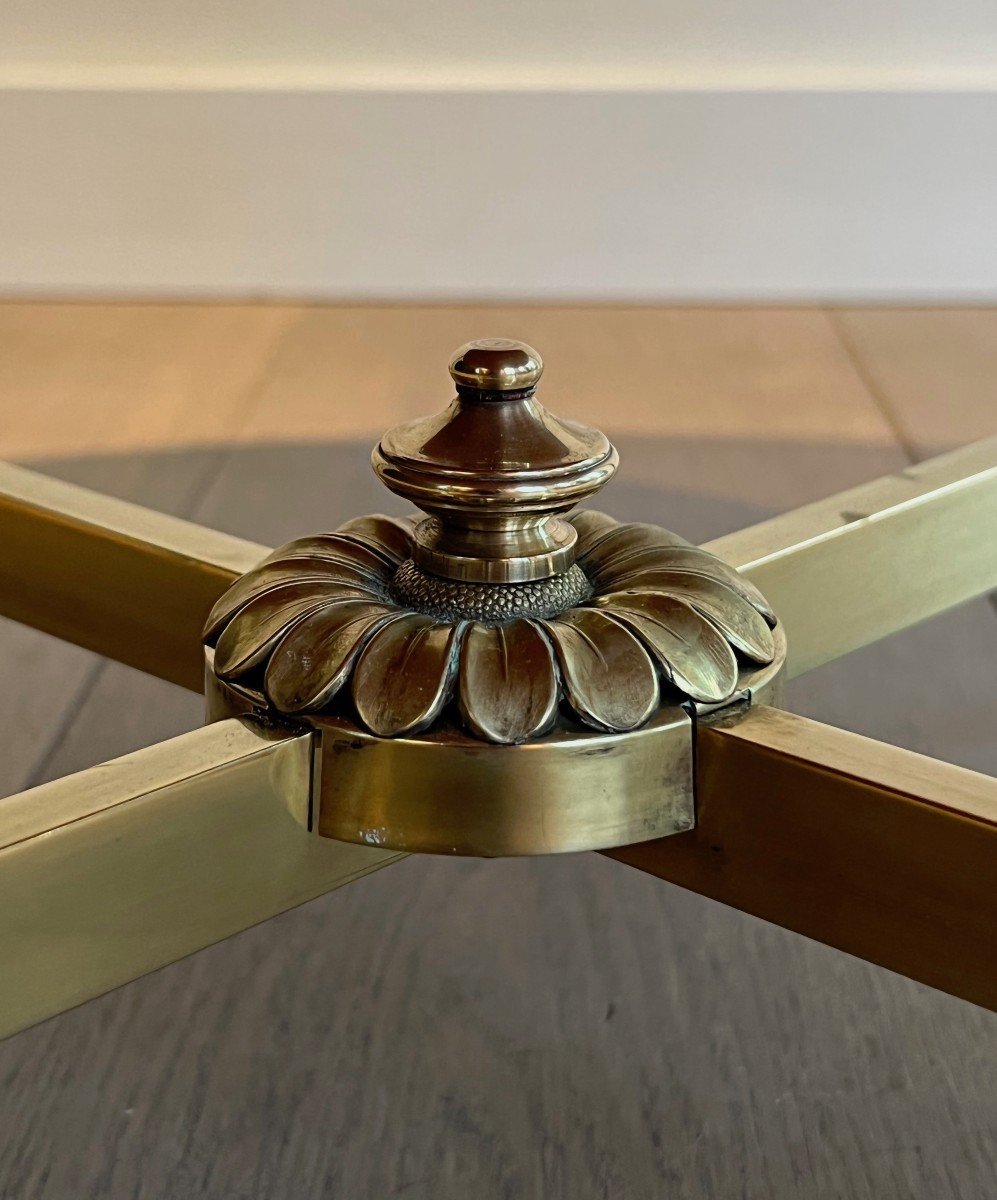 Round Brass Coffee Table With Black Lacquered Glass Top. Frencvh Work By Maison Jansen. -photo-5