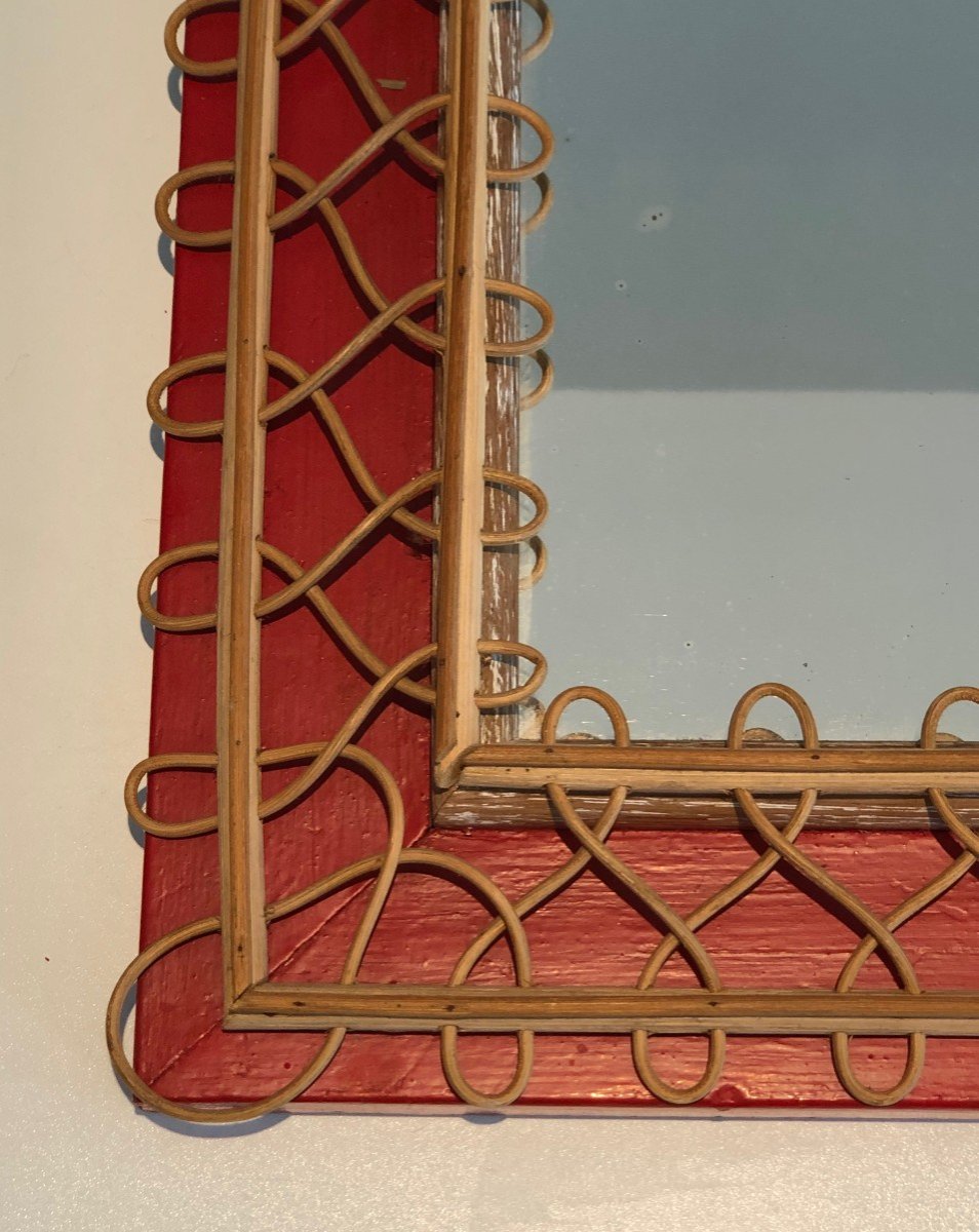 Rattan Mirror On Red Background. French Work. Circa 1940-photo-4