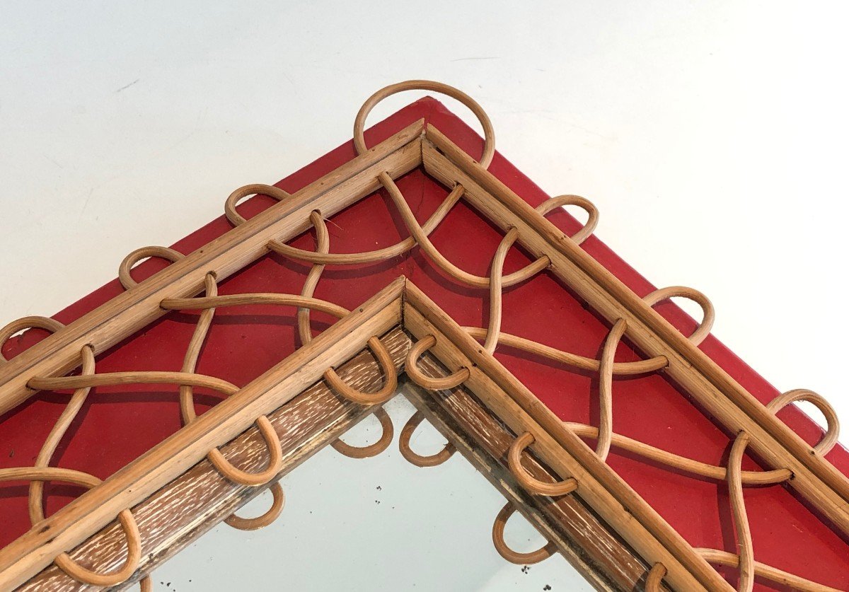 Rattan Mirror On Red Background. French Work. Circa 1940-photo-5