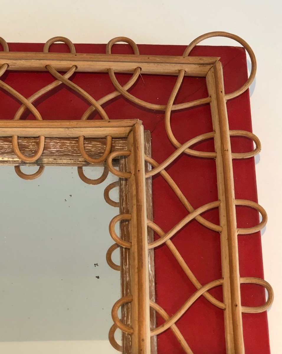 Rattan Mirror On Red Background. French Work. Circa 1940-photo-6