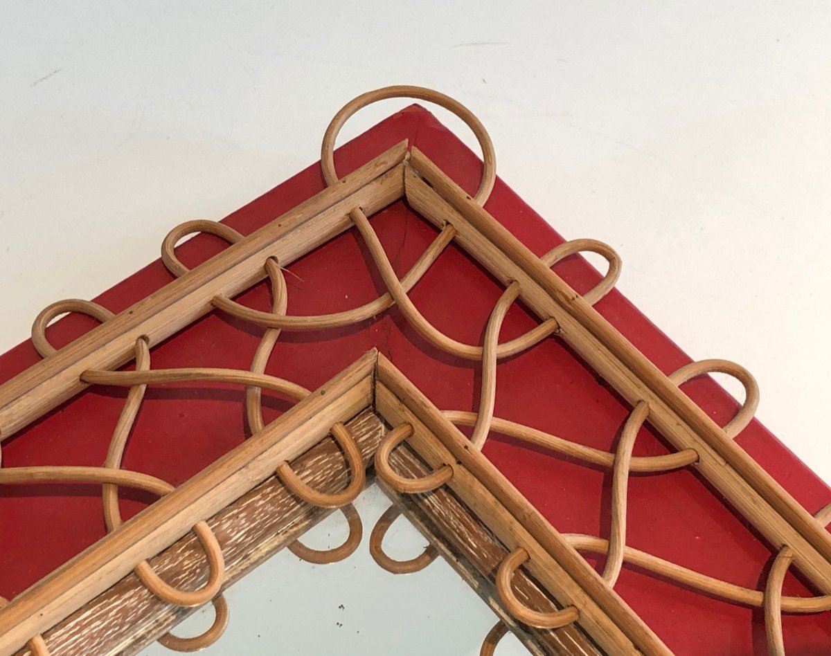 Rattan Mirror On Red Background. French Work. Circa 1940-photo-8