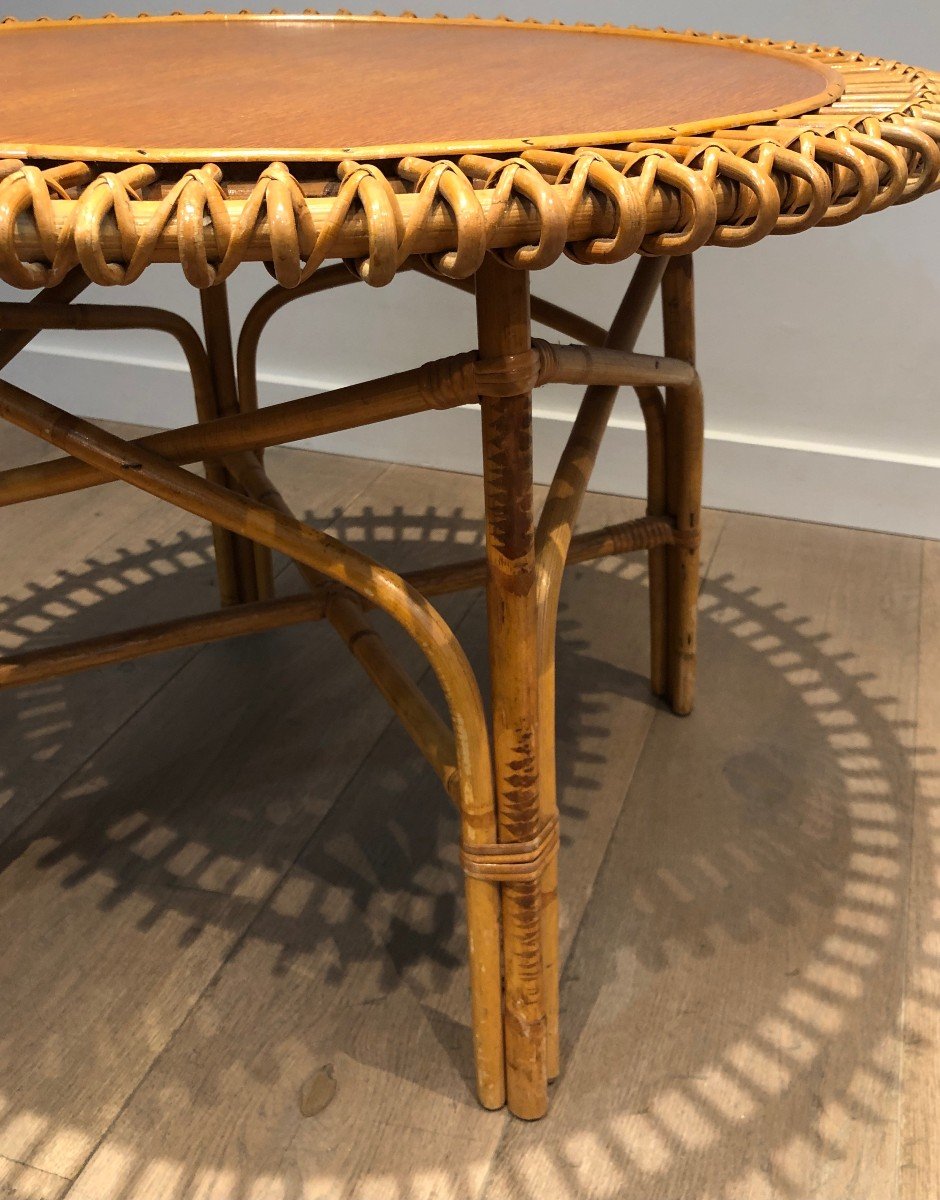 Round Rattan Coffee Table With A Wooden Top. Italian Work In The Style Of Franco Albini. Circa -photo-6