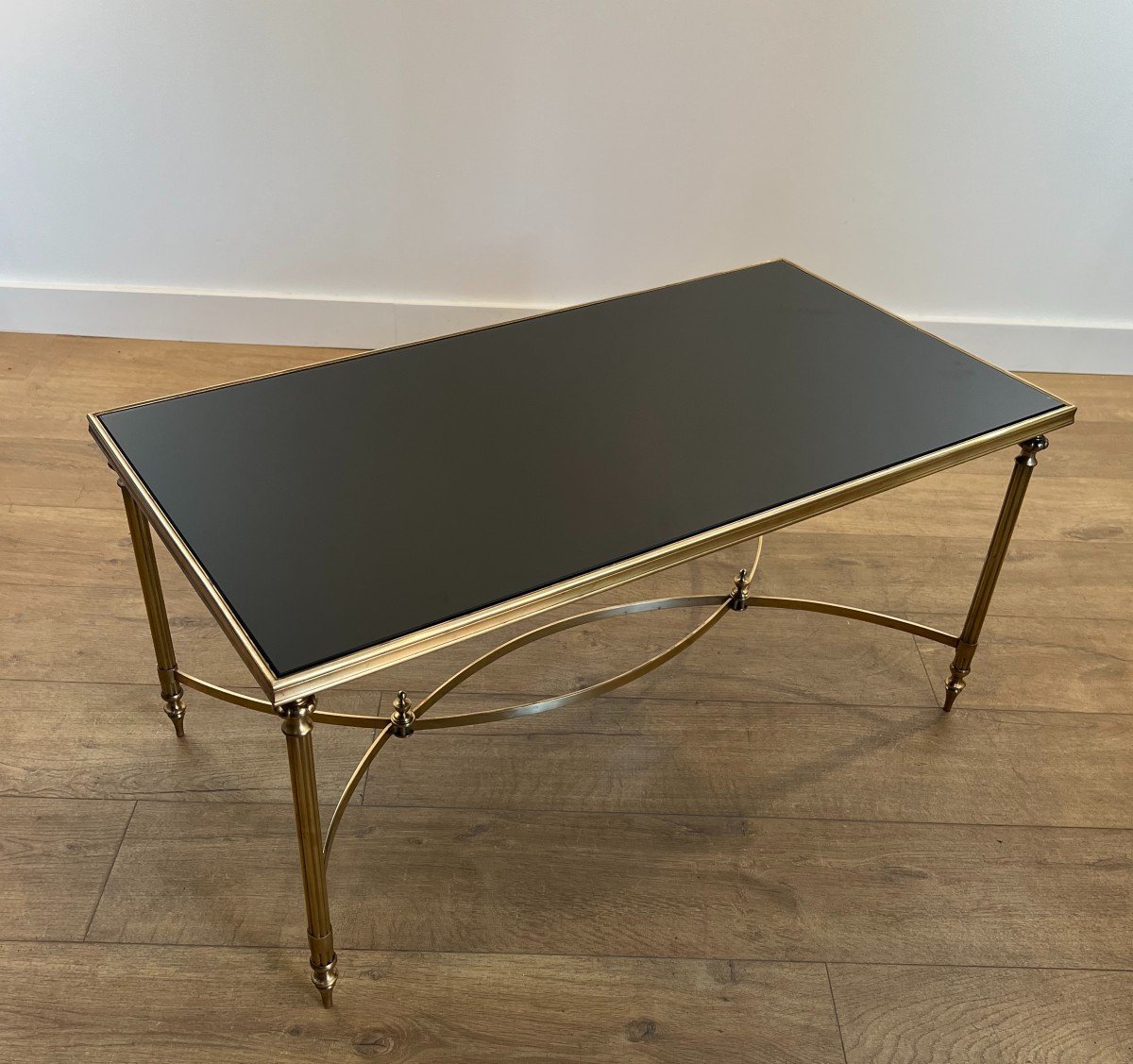 Rectangular Brass Coffee Table With Black Lacquered Glass Top. French Work By Maison Jansen. Ci-photo-2